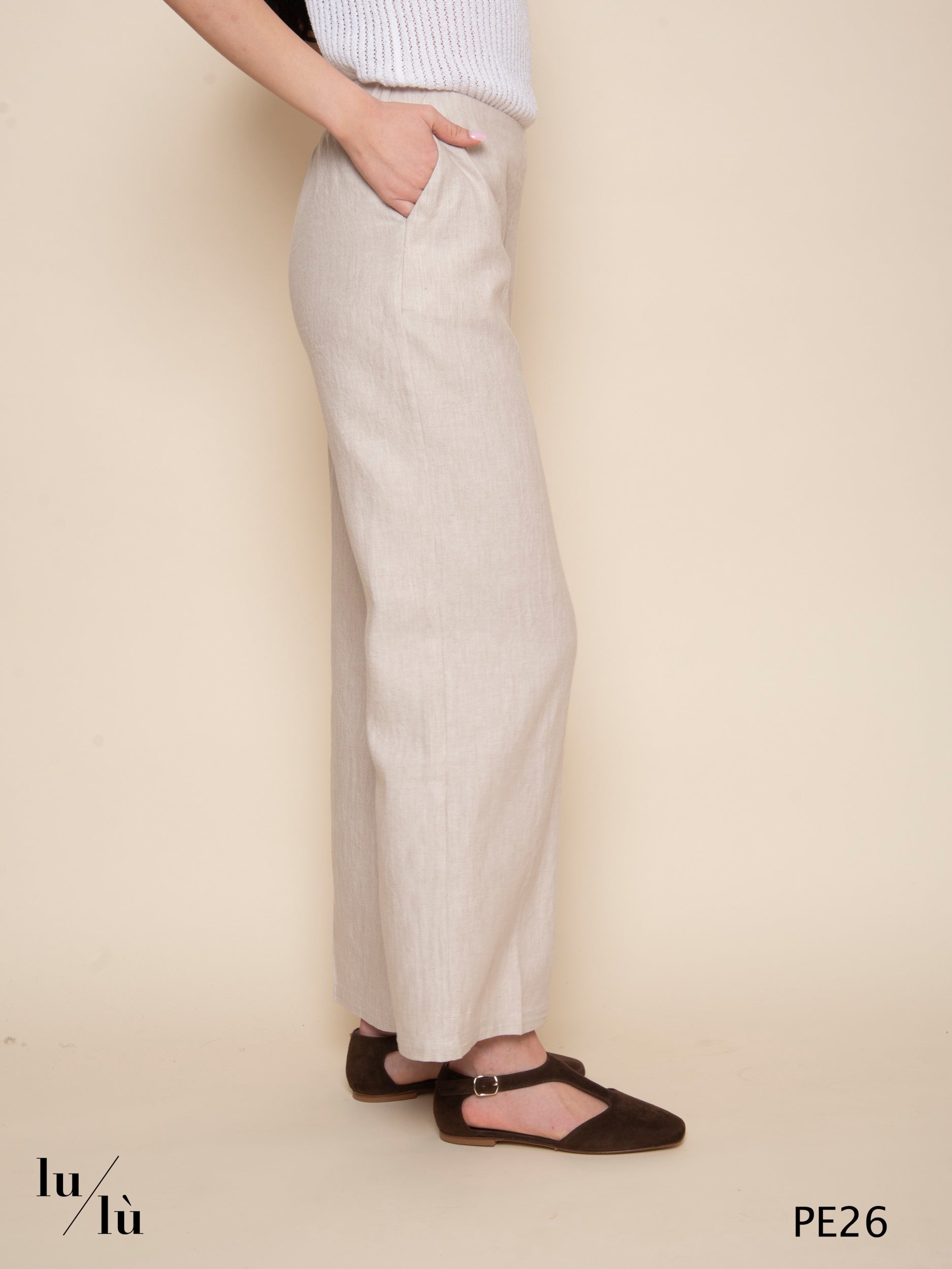 Misaki - Pantalone in lino e cotone jacquard spigato
