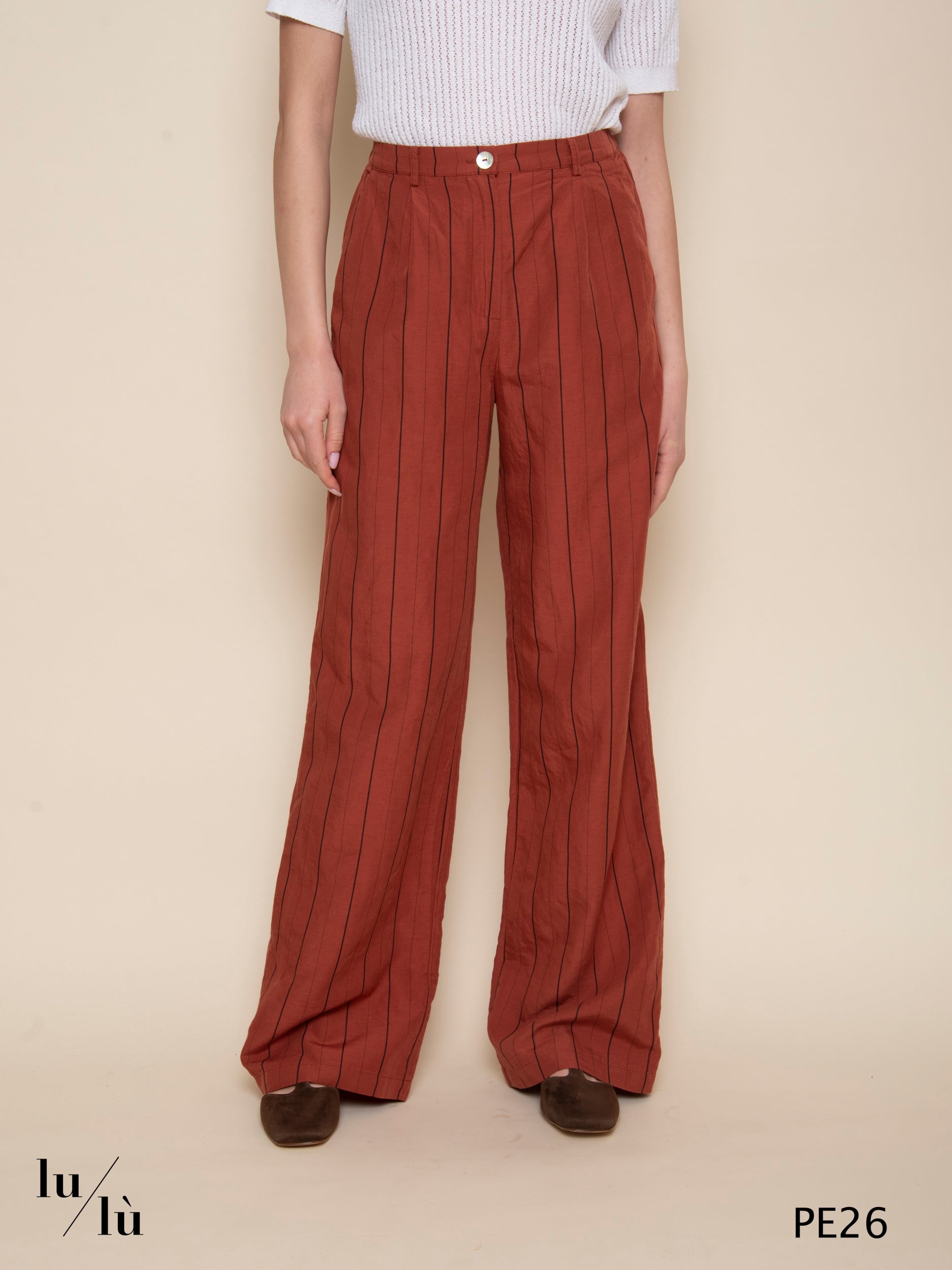 Kaede - Pantalone ampio Tencel e lino rigato