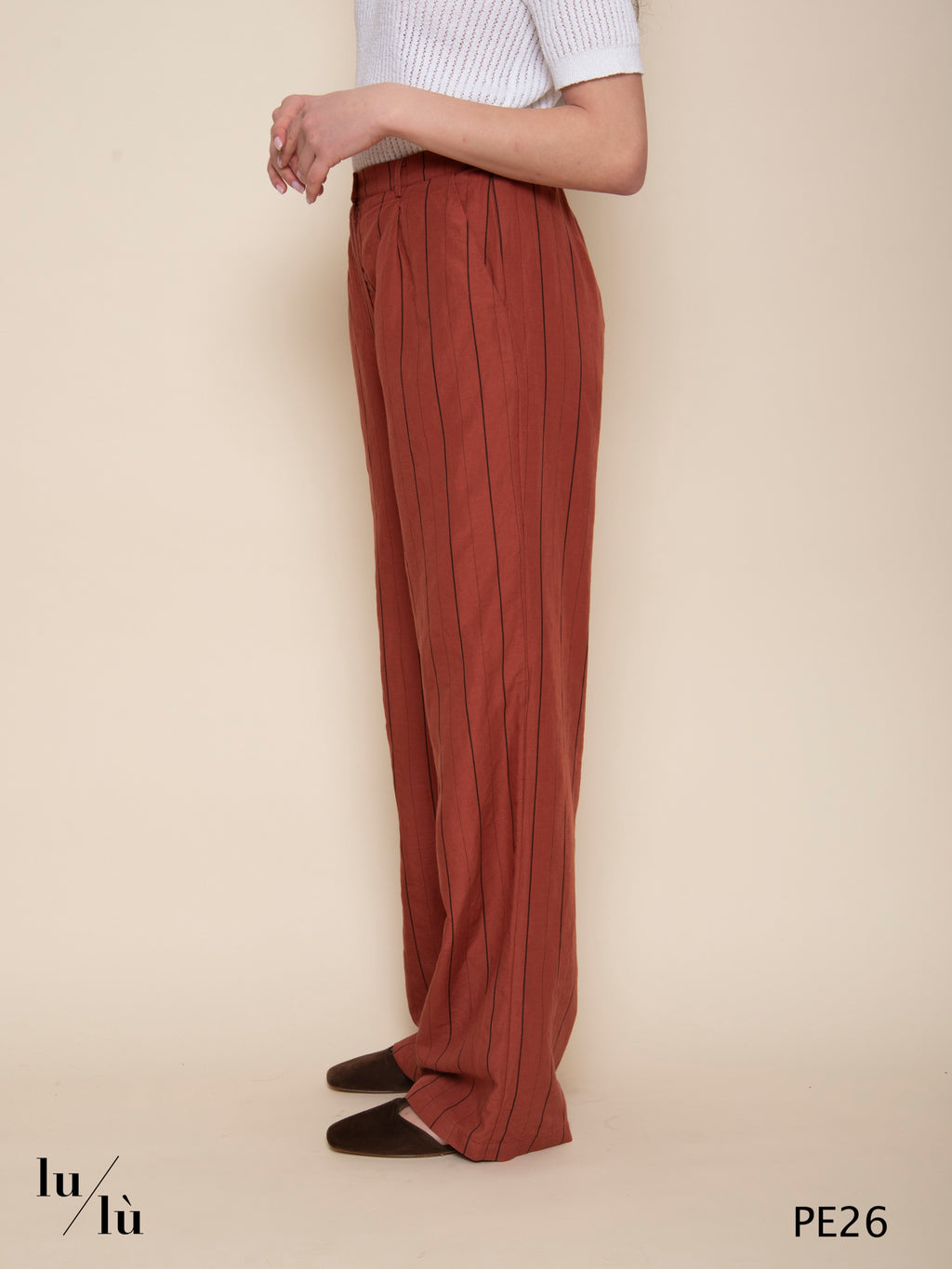 Kaede - Pantalone ampio Tencel e lino rigato