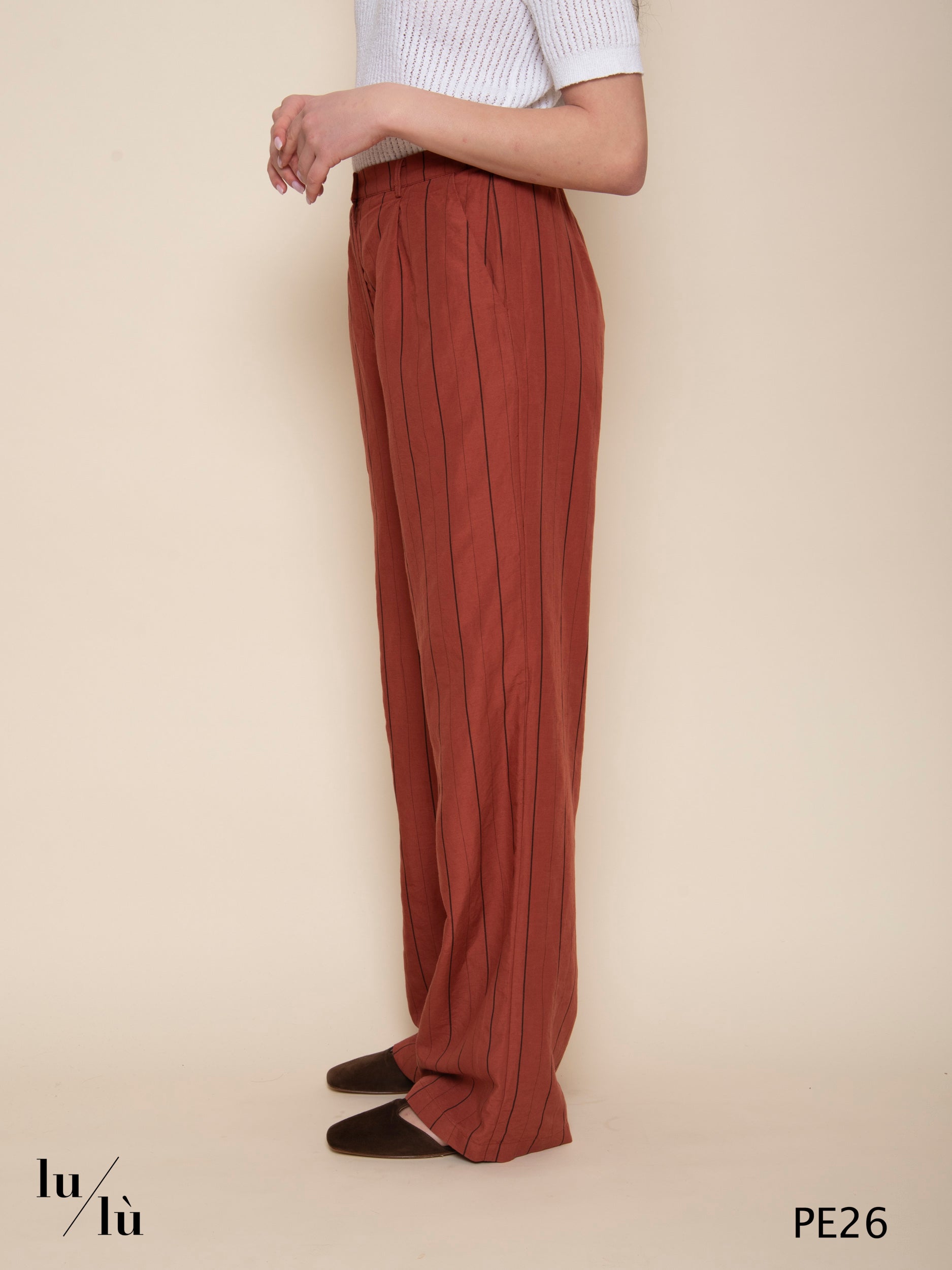 Kaede - Pantalone ampio Tencel e lino rigato