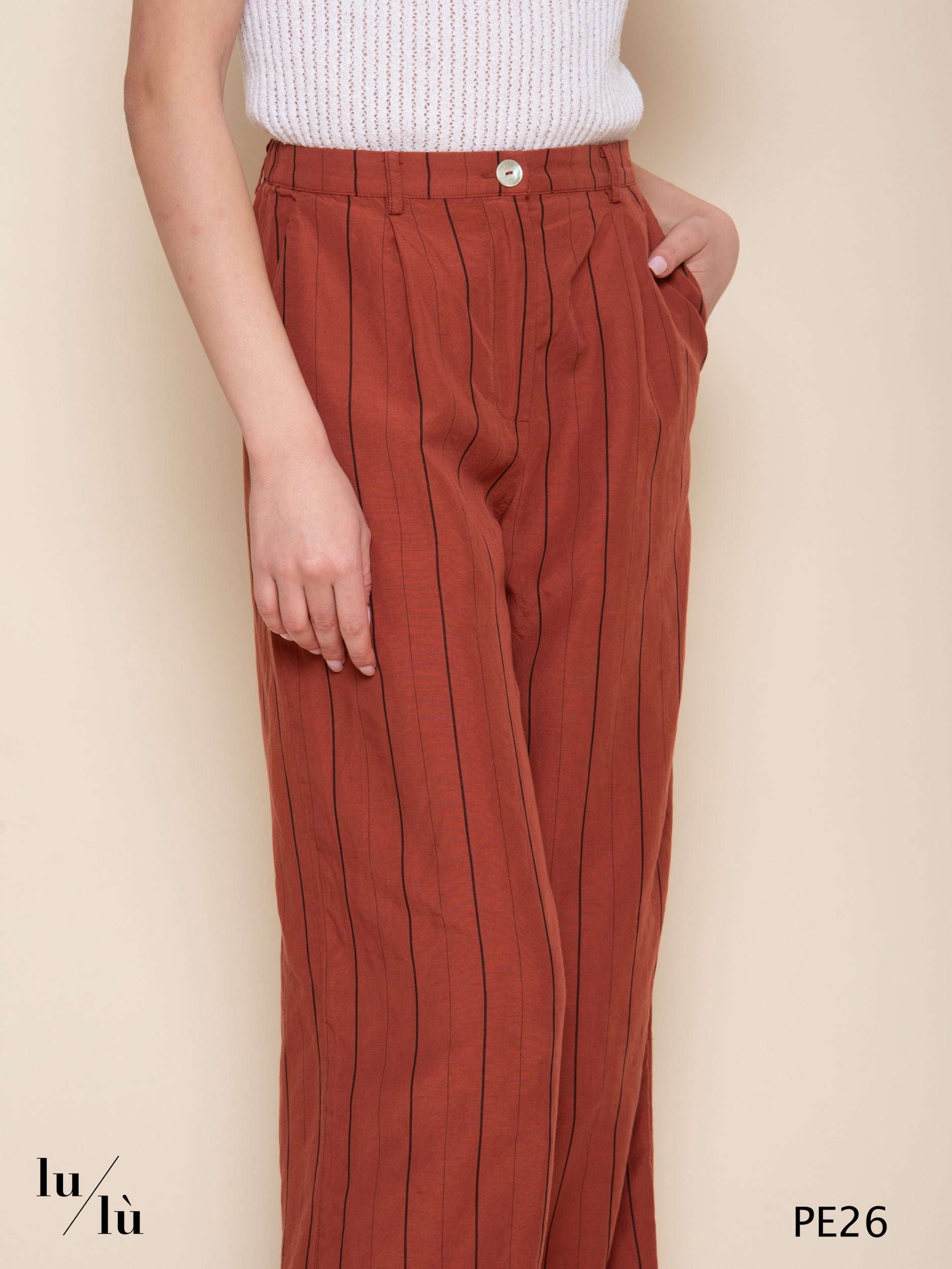 Kaede - Pantalone ampio Tencel e lino rigato