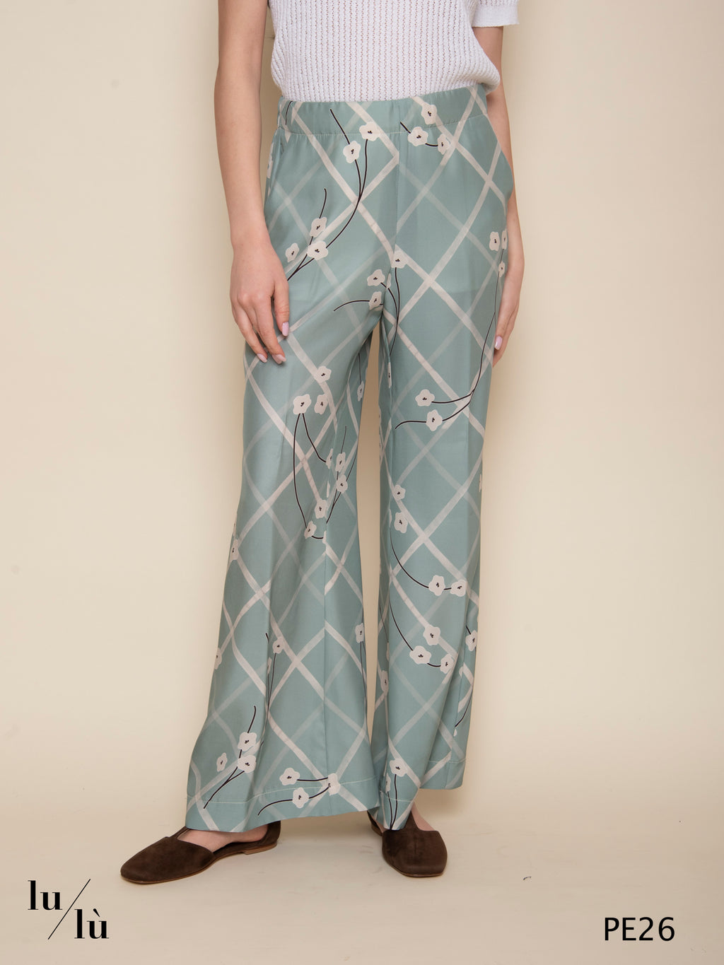 Zahra - Pantalone in pura seta stampata con motivo floreale e geometrico