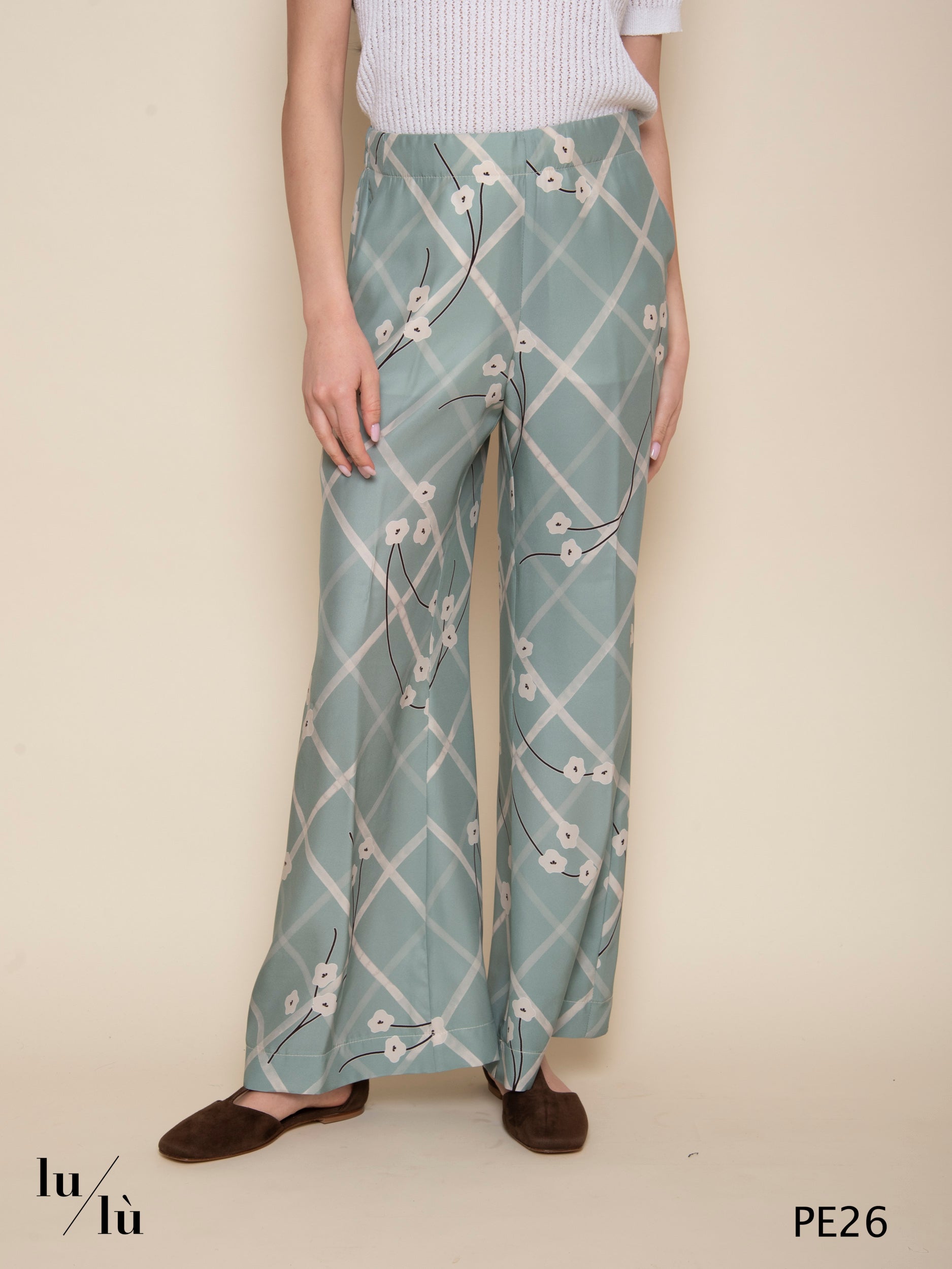 Zahra - Pantalone in pura seta stampata con motivo floreale e geometrico