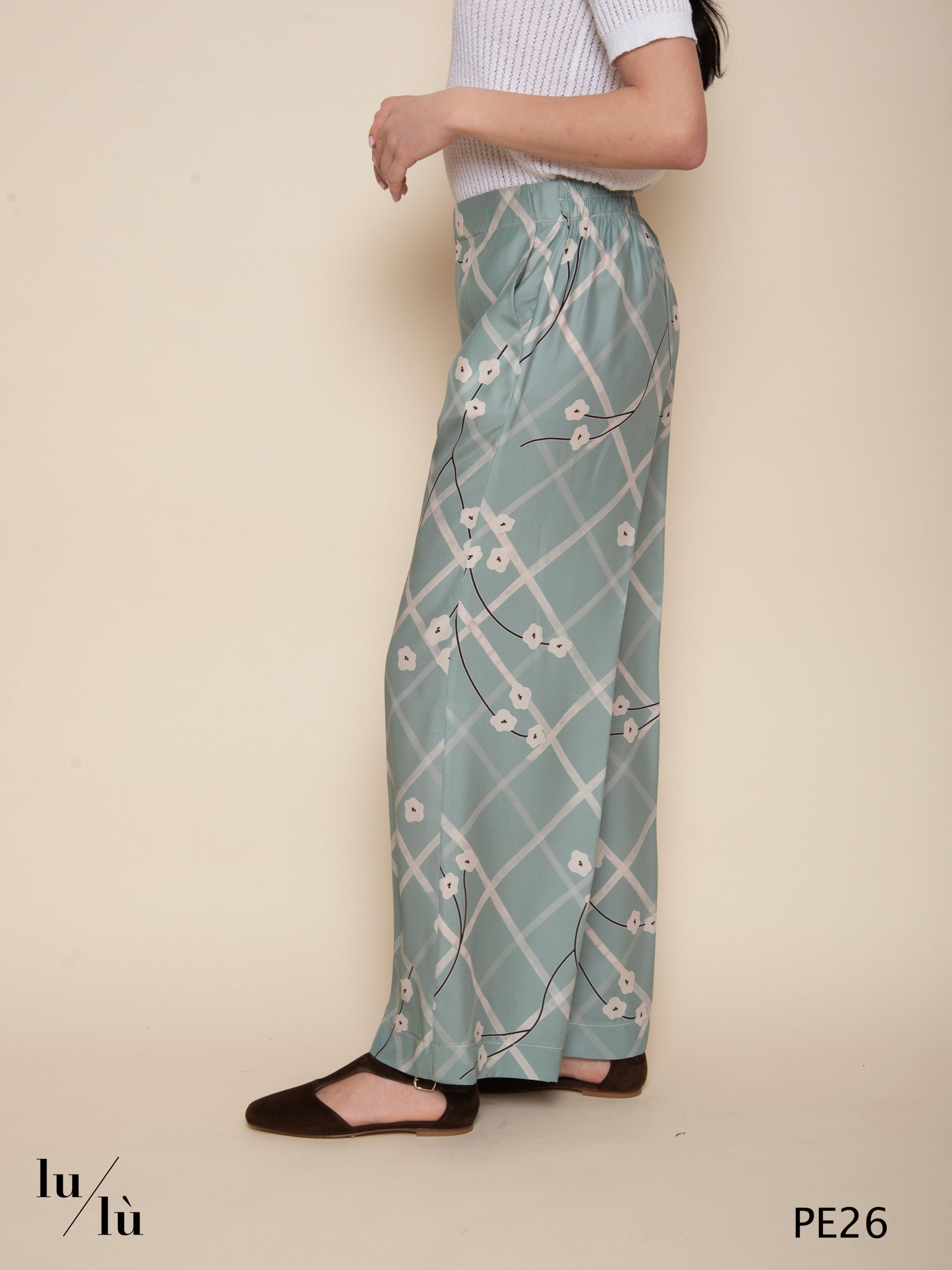 Zahra - Pantalone in pura seta stampata con motivo floreale e geometrico