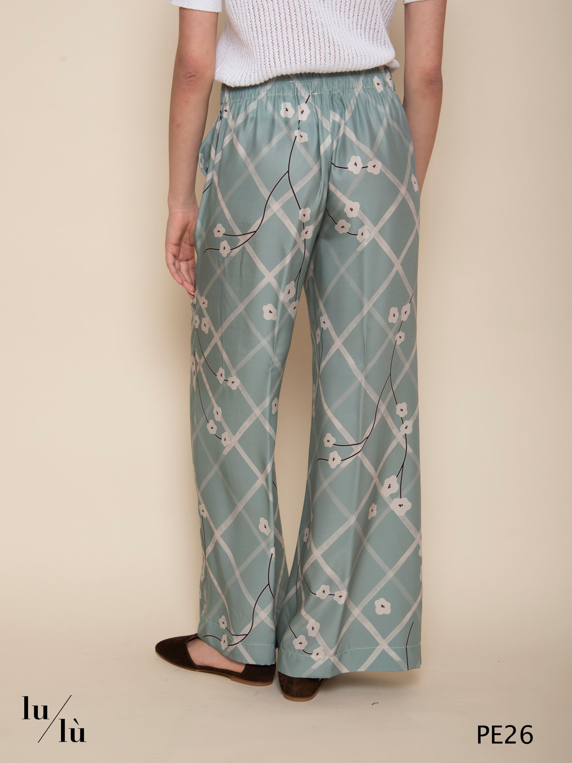 Zahra - Pantalone in pura seta stampata con motivo floreale e geometrico