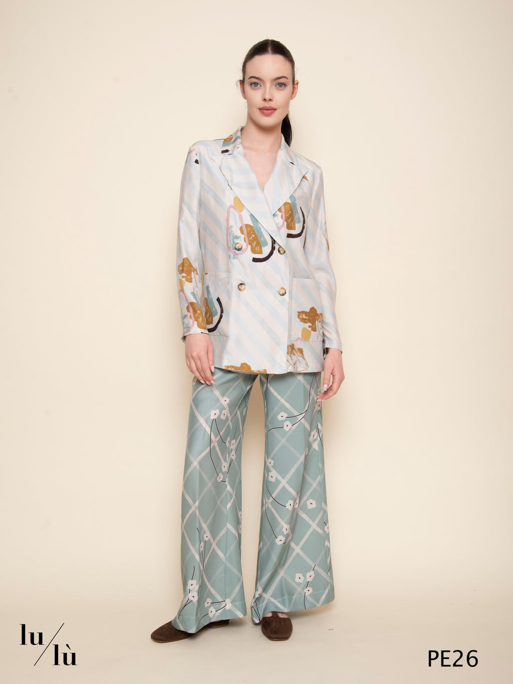 Zahra - Pantalone in pura seta stampata con motivo floreale e geometrico