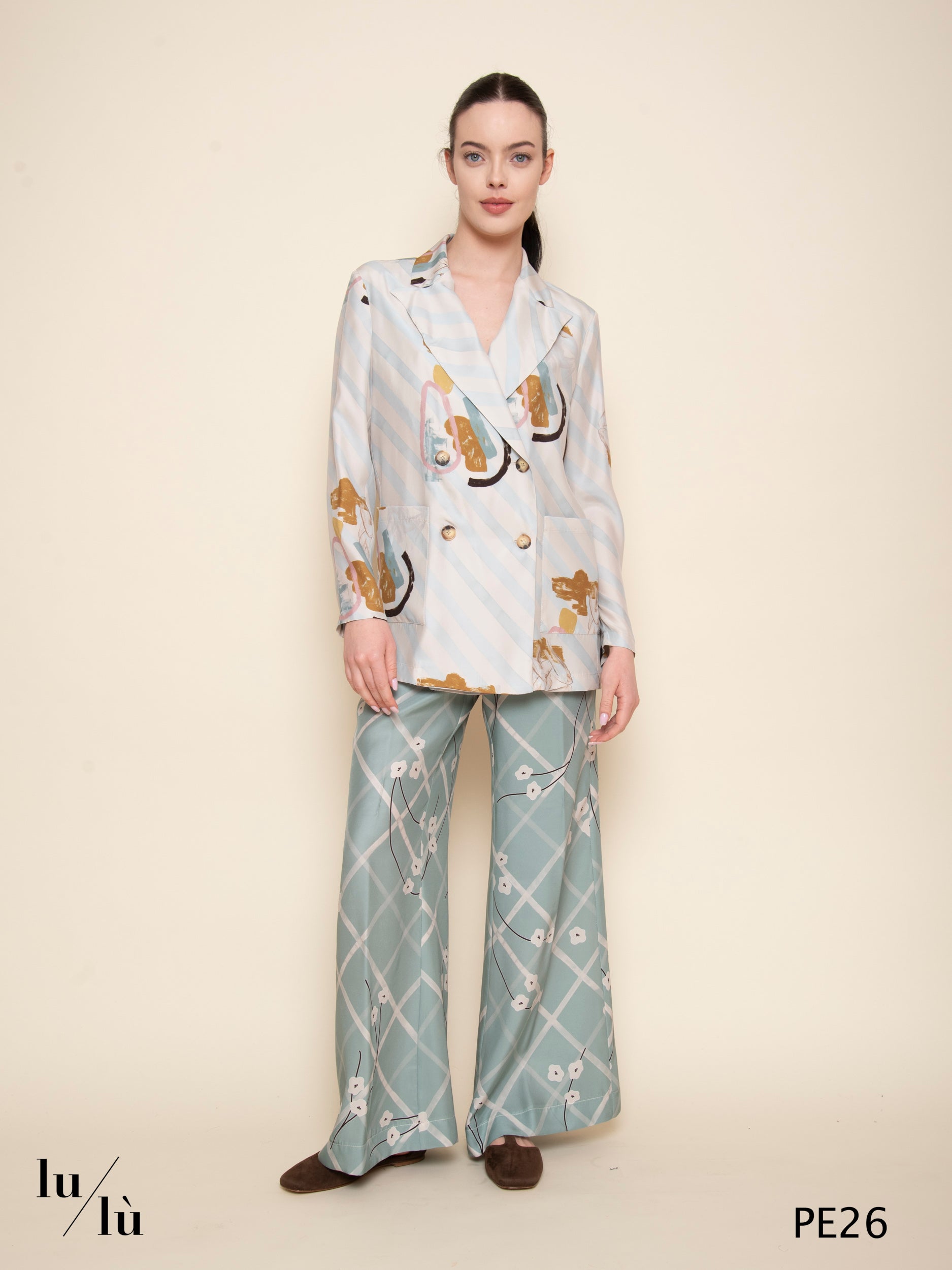 Zahra - Pantalone in pura seta stampata con motivo floreale e geometrico