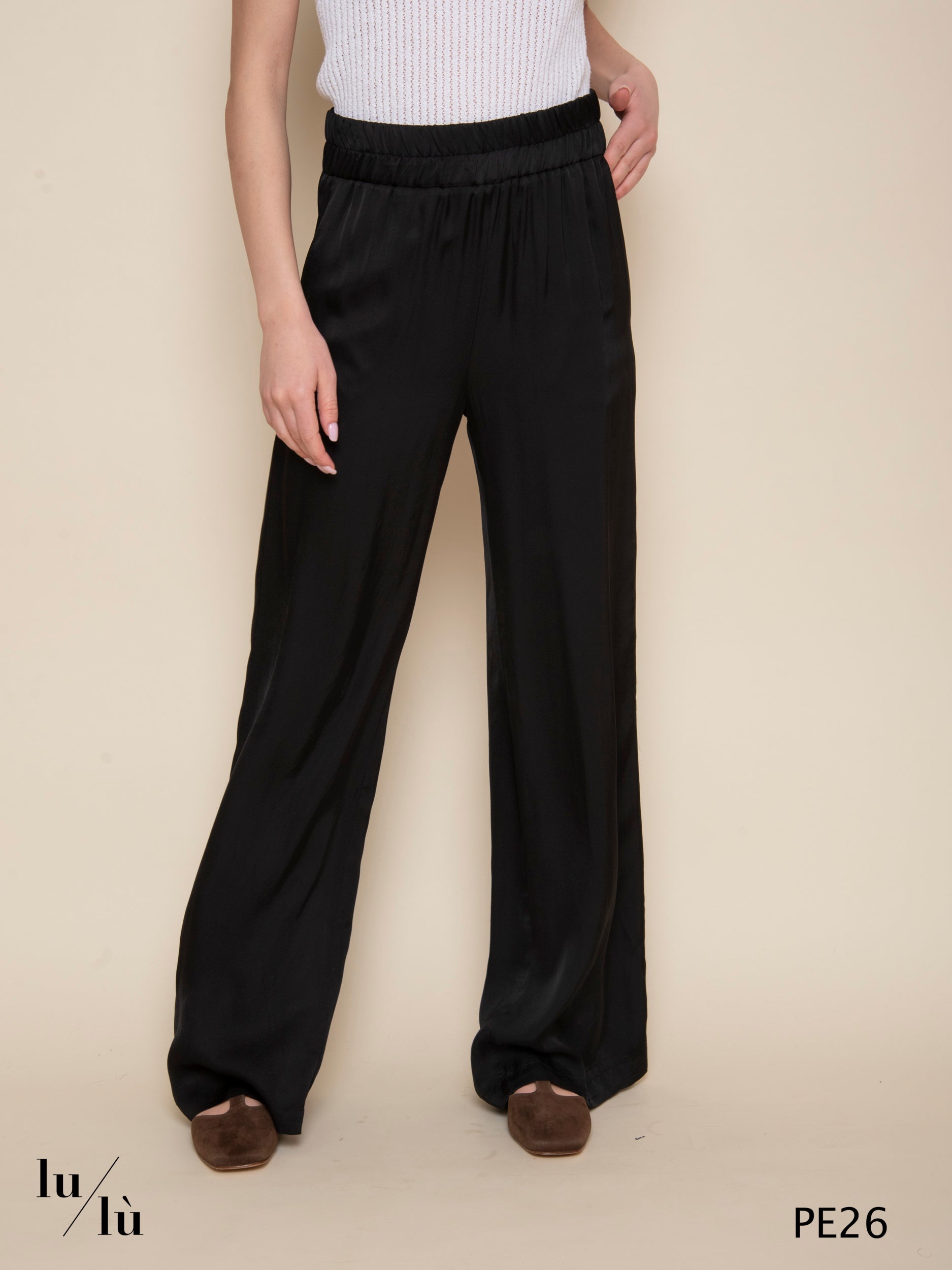 Portoricolo - Pantalone nero in viscosa con elastico in vita