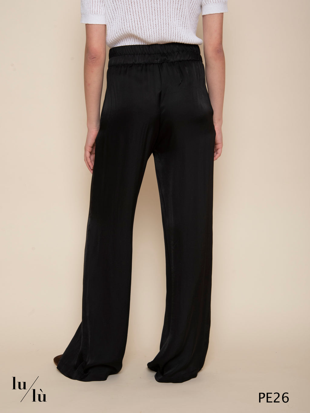 Portoricolo - Pantalone nero in viscosa con elastico in vita