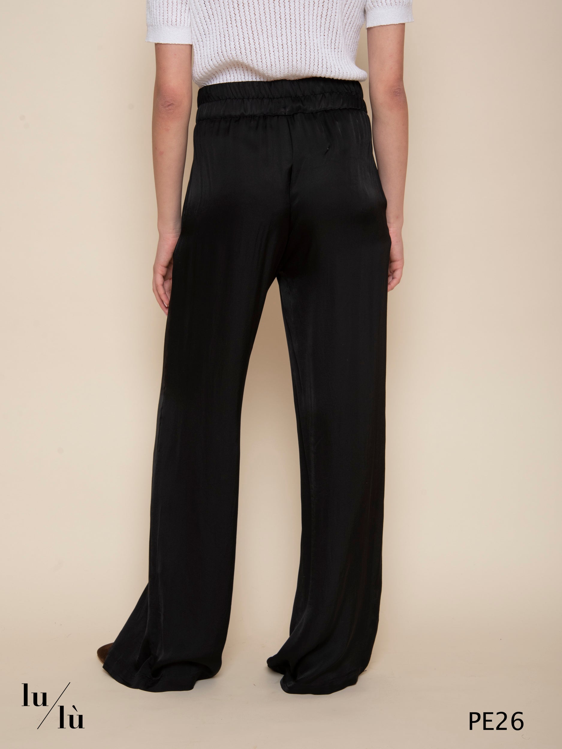 Portoricolo - Pantalone nero in viscosa con elastico in vita