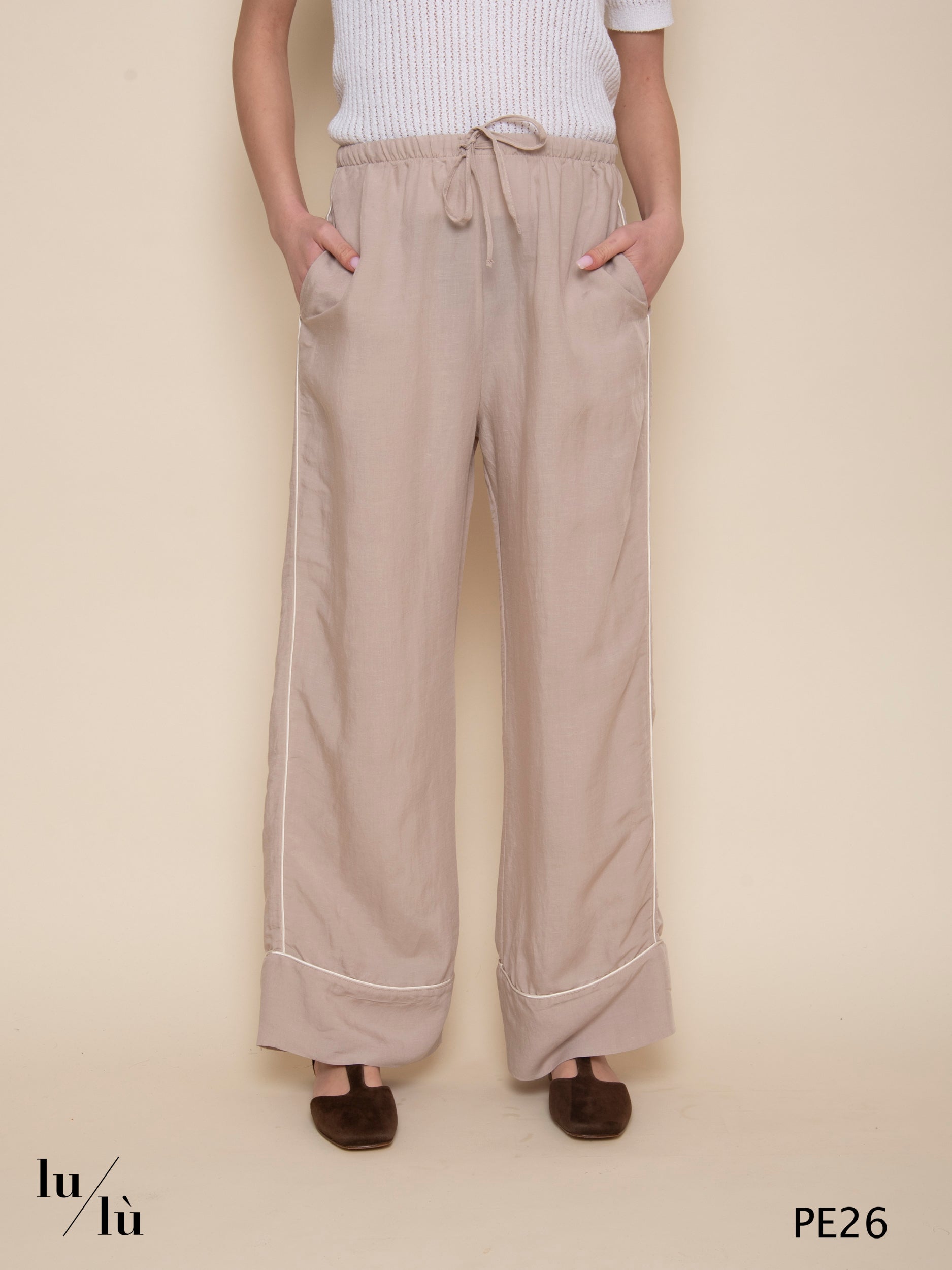 Nadia - Pantalone fluido in viscosa e lino con coulisse