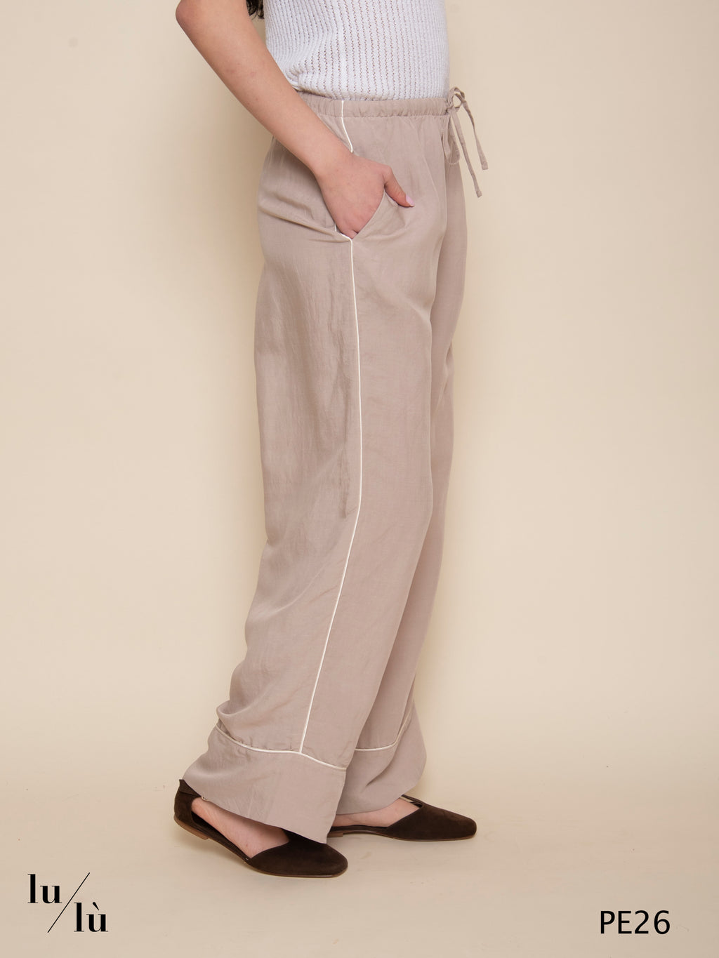 Nadia - Pantalone fluido in viscosa e lino con coulisse