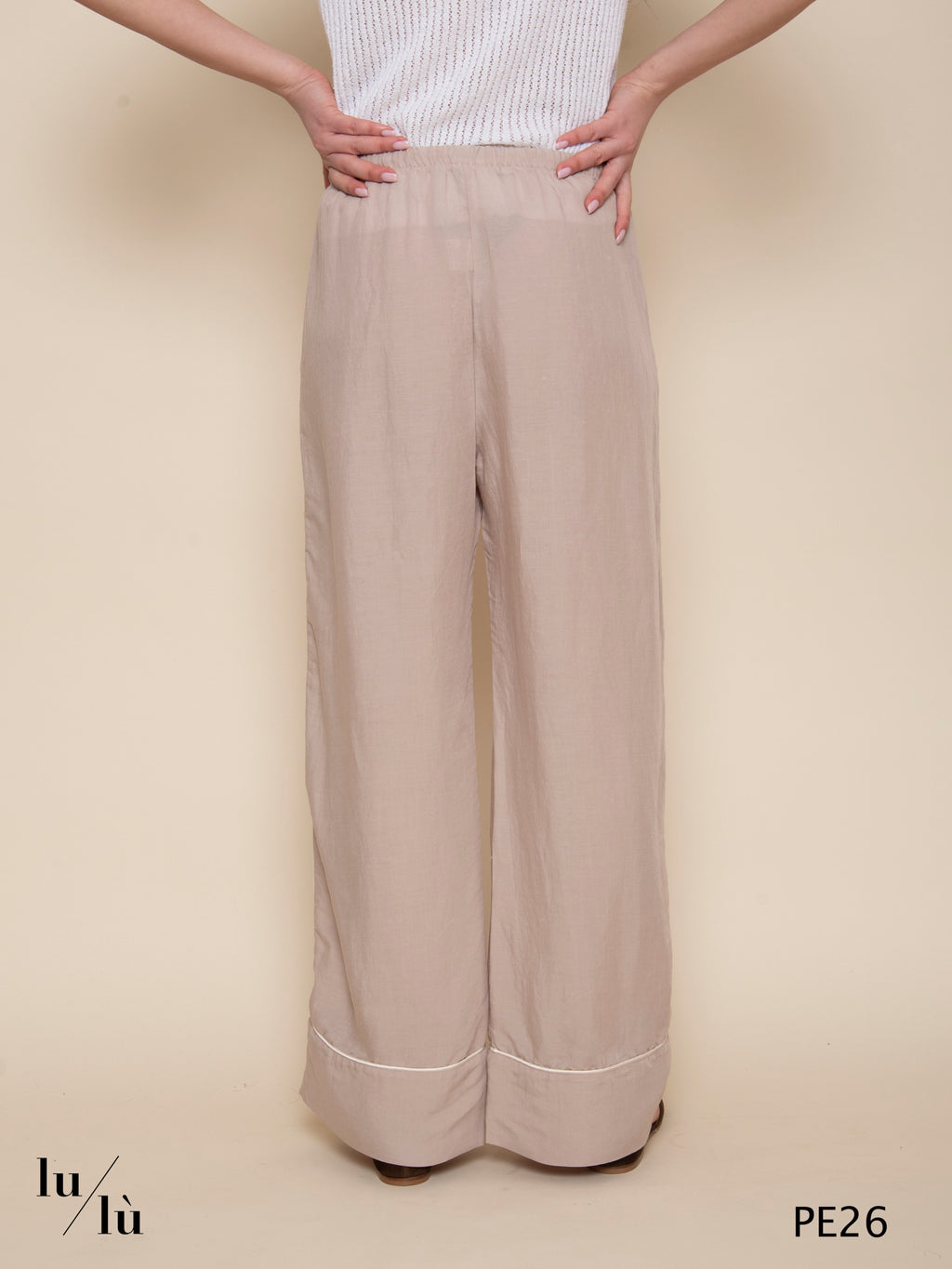 Nadia - Pantalone fluido in viscosa e lino con coulisse