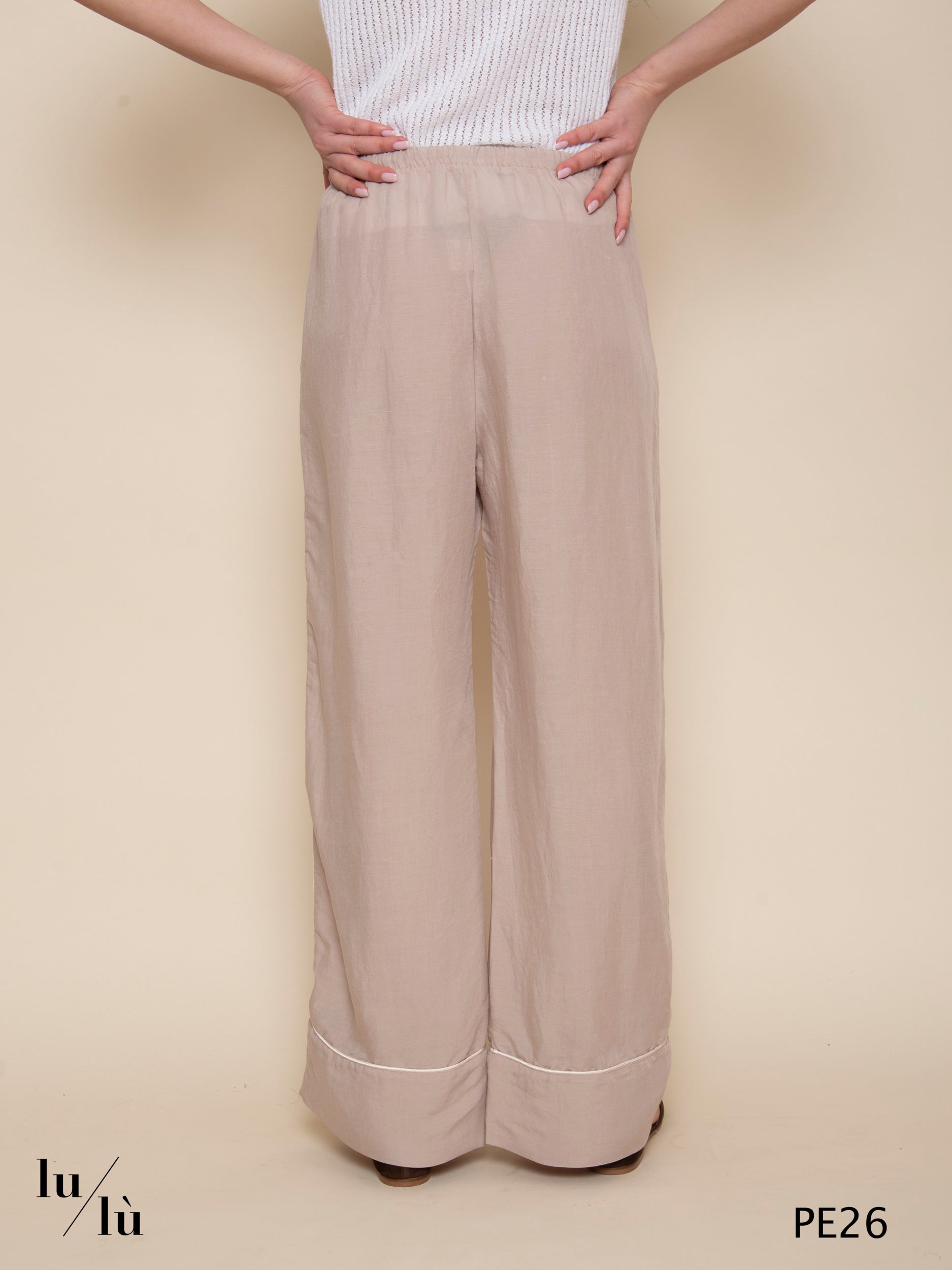 Nadia - Pantalone fluido in viscosa e lino con coulisse