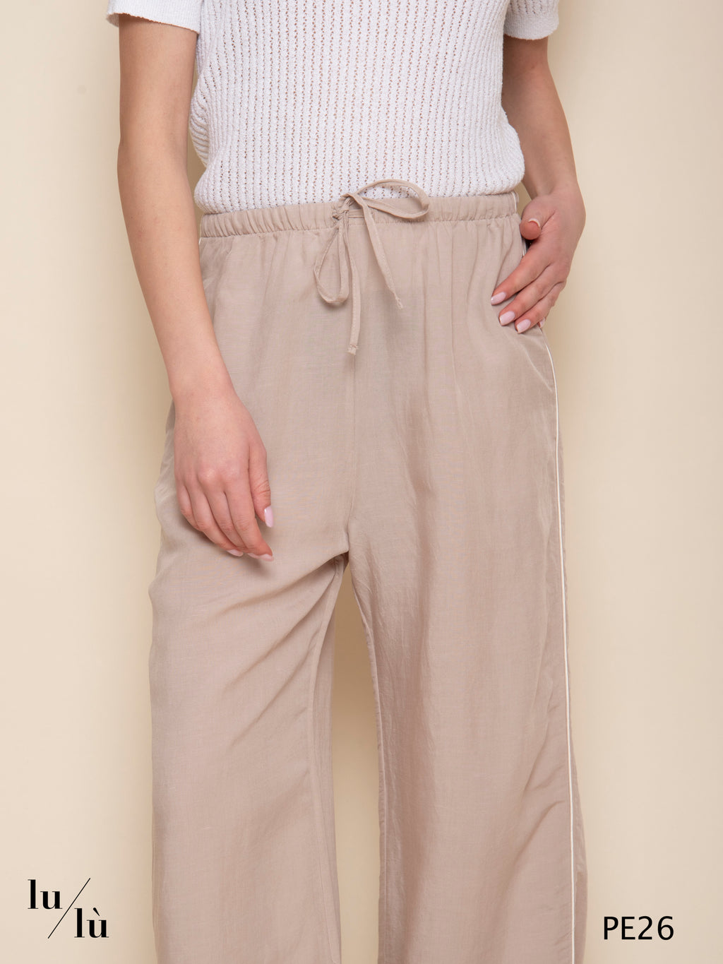 Nadia - Pantalone fluido in viscosa e lino con coulisse