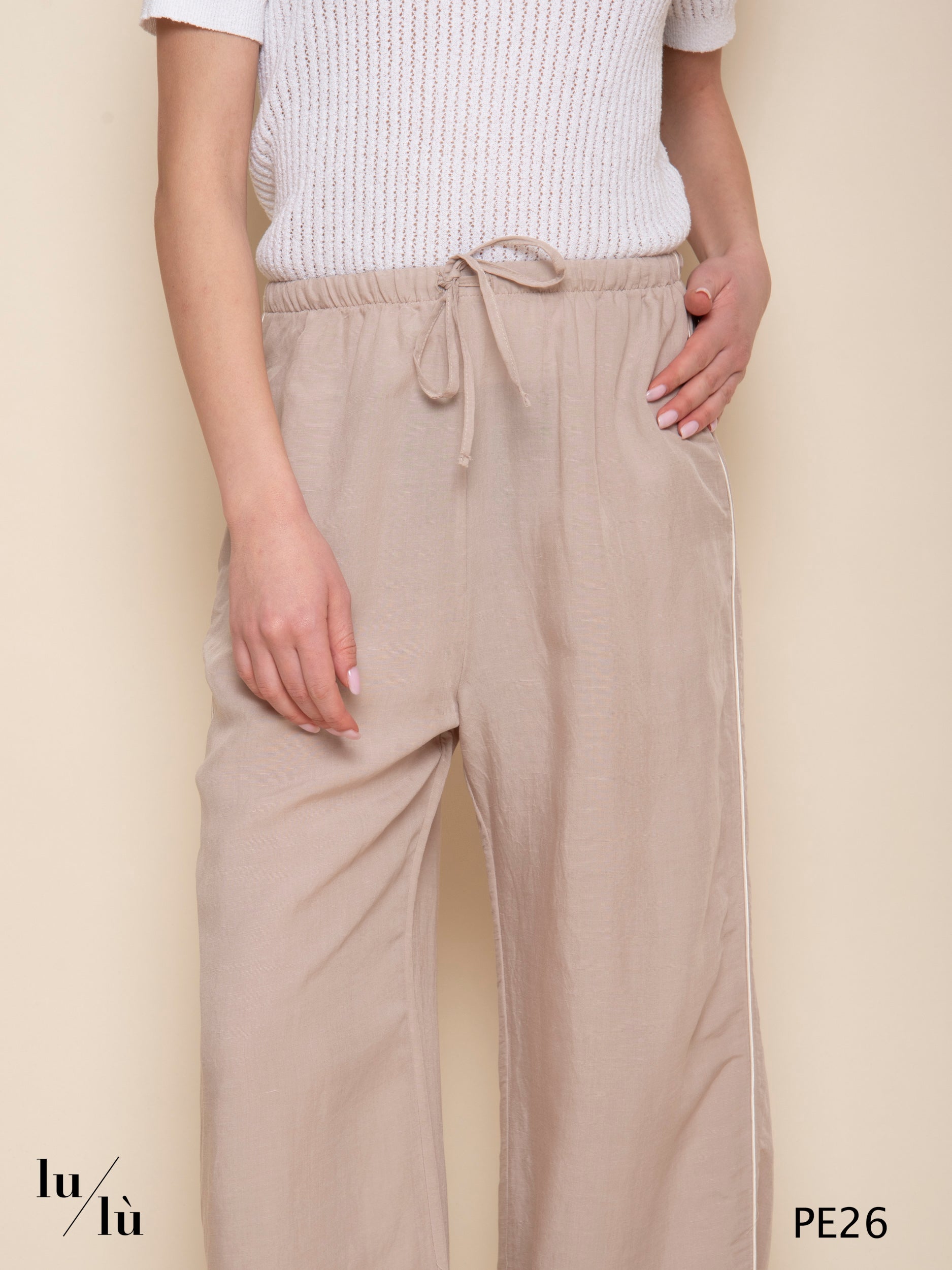 Nadia - Pantalone fluido in viscosa e lino con coulisse