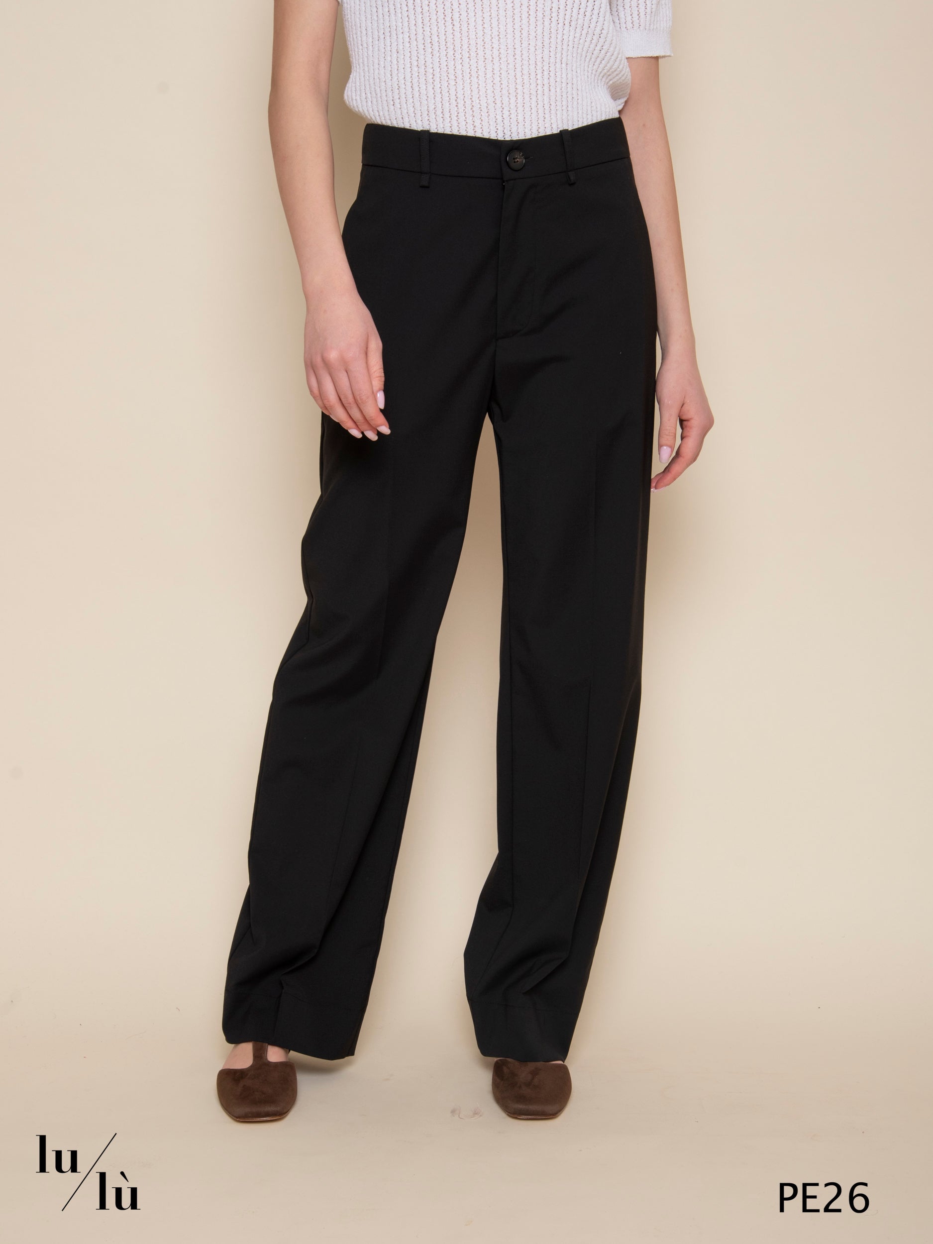 Róisín - Pantalone dritto nero lana stretch