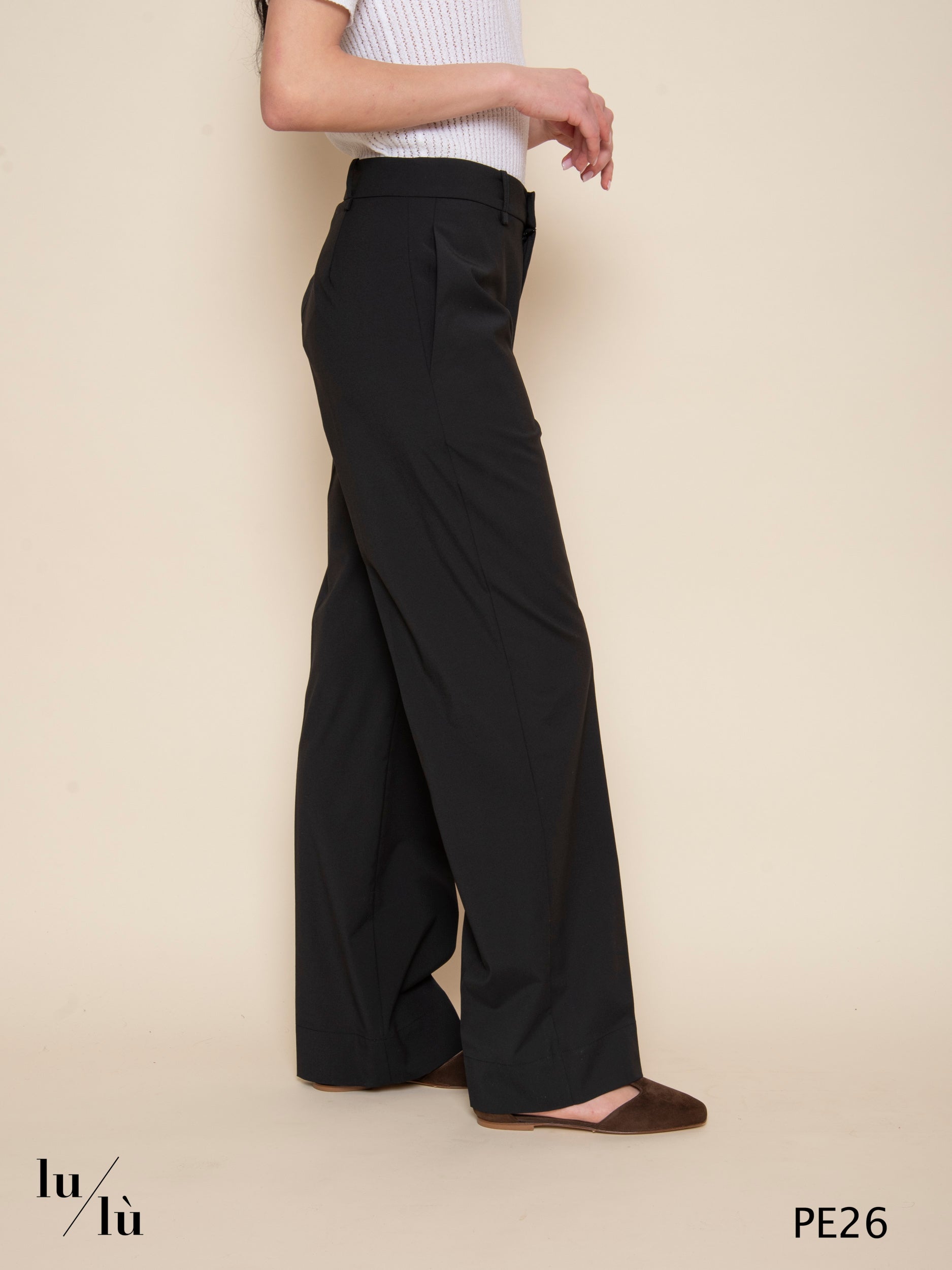 Róisín - Pantalone dritto nero lana stretch