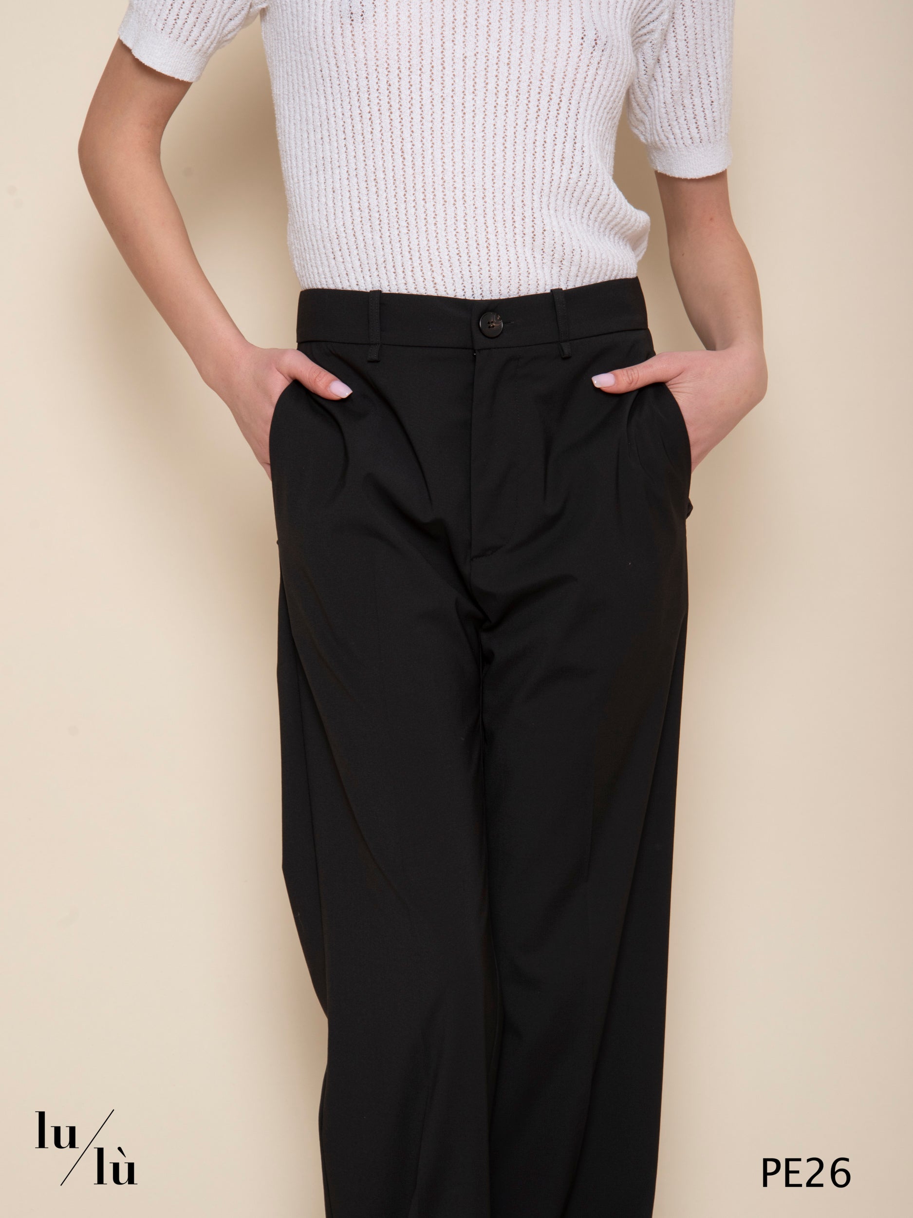 Róisín - Pantalone dritto nero lana stretch
