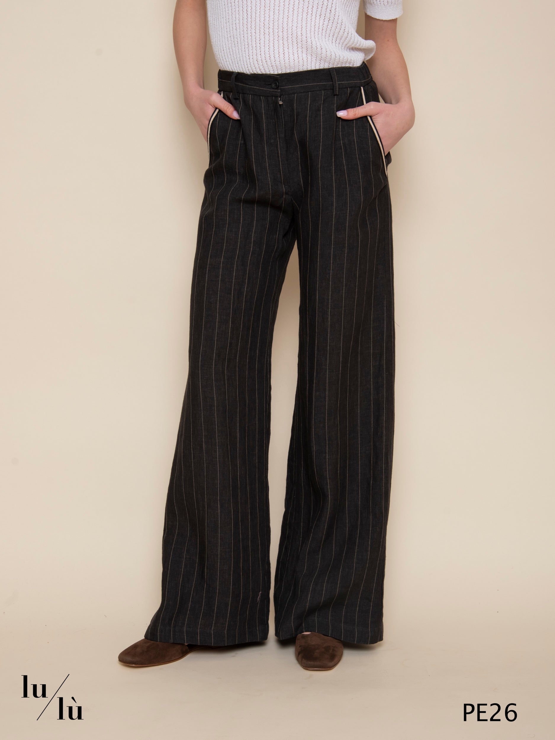 Piedro Gessato - Pantalone gessato in lino dalla linea ampia