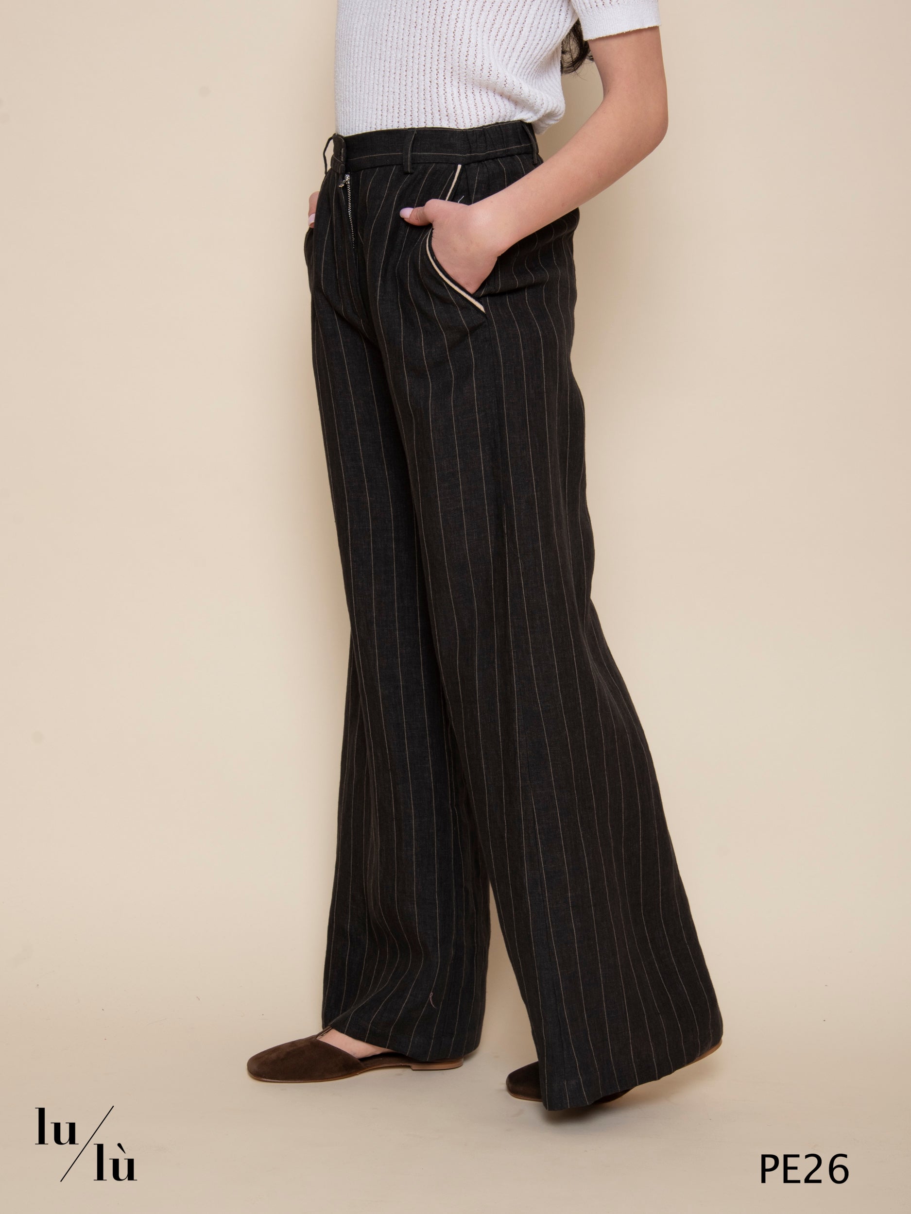 Piedro Gessato - Pantalone gessato in lino dalla linea ampia