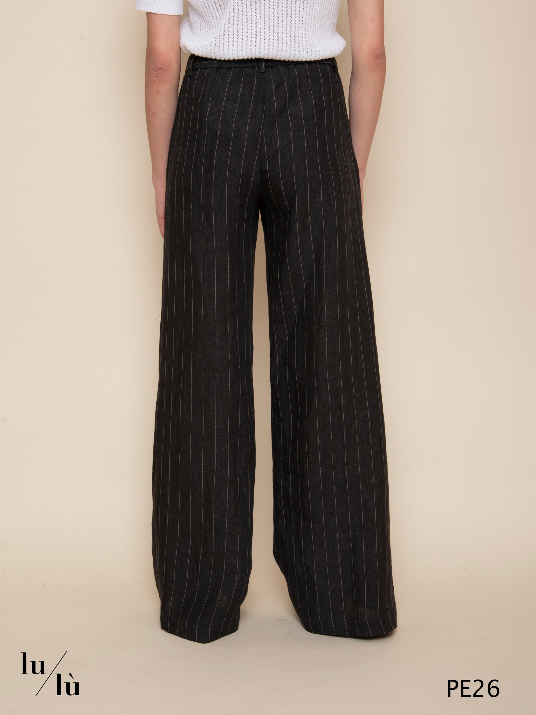Piedro Gessato - Pantalone gessato in lino dalla linea ampia