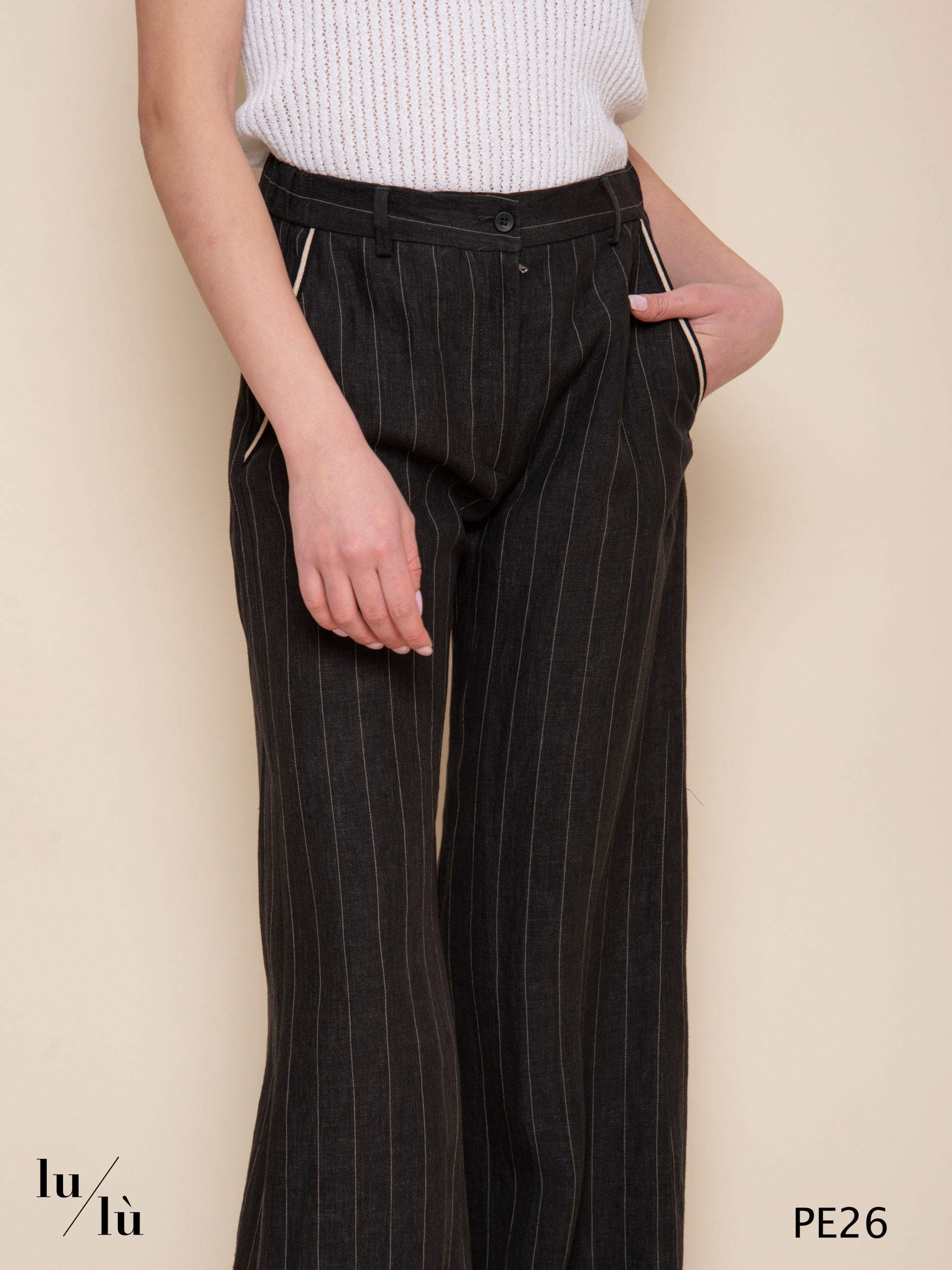 Piedro Gessato - Pantalone gessato in lino dalla linea ampia
