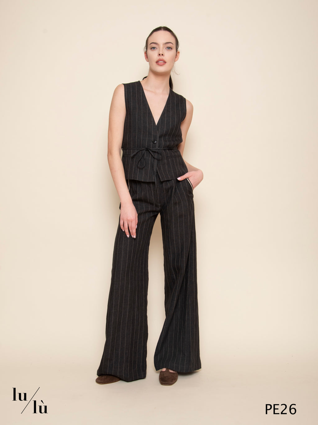 Piedro Gessato - Pantalone gessato in lino dalla linea ampia