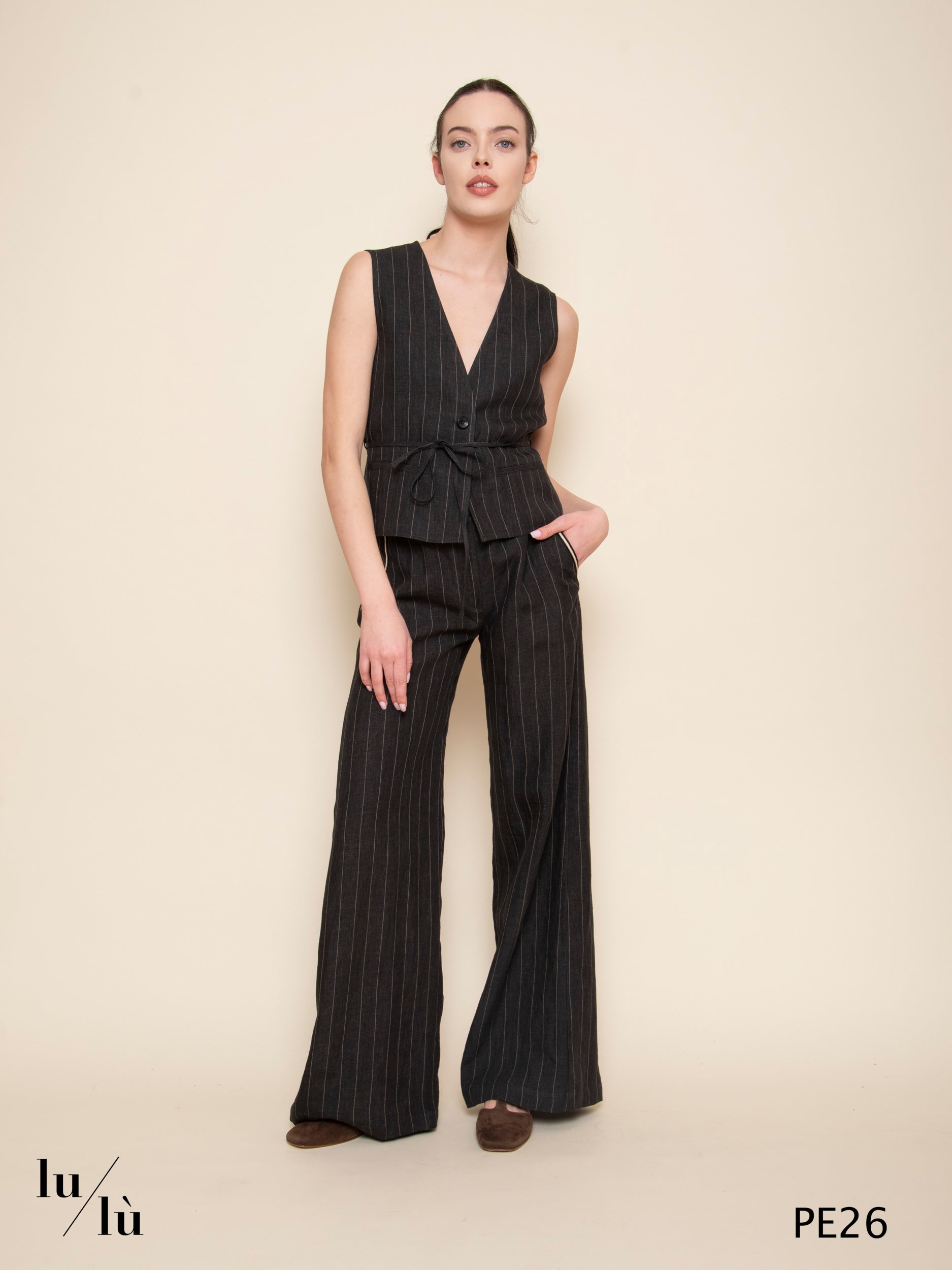 Piedro Gessato - Pantalone gessato in lino dalla linea ampia