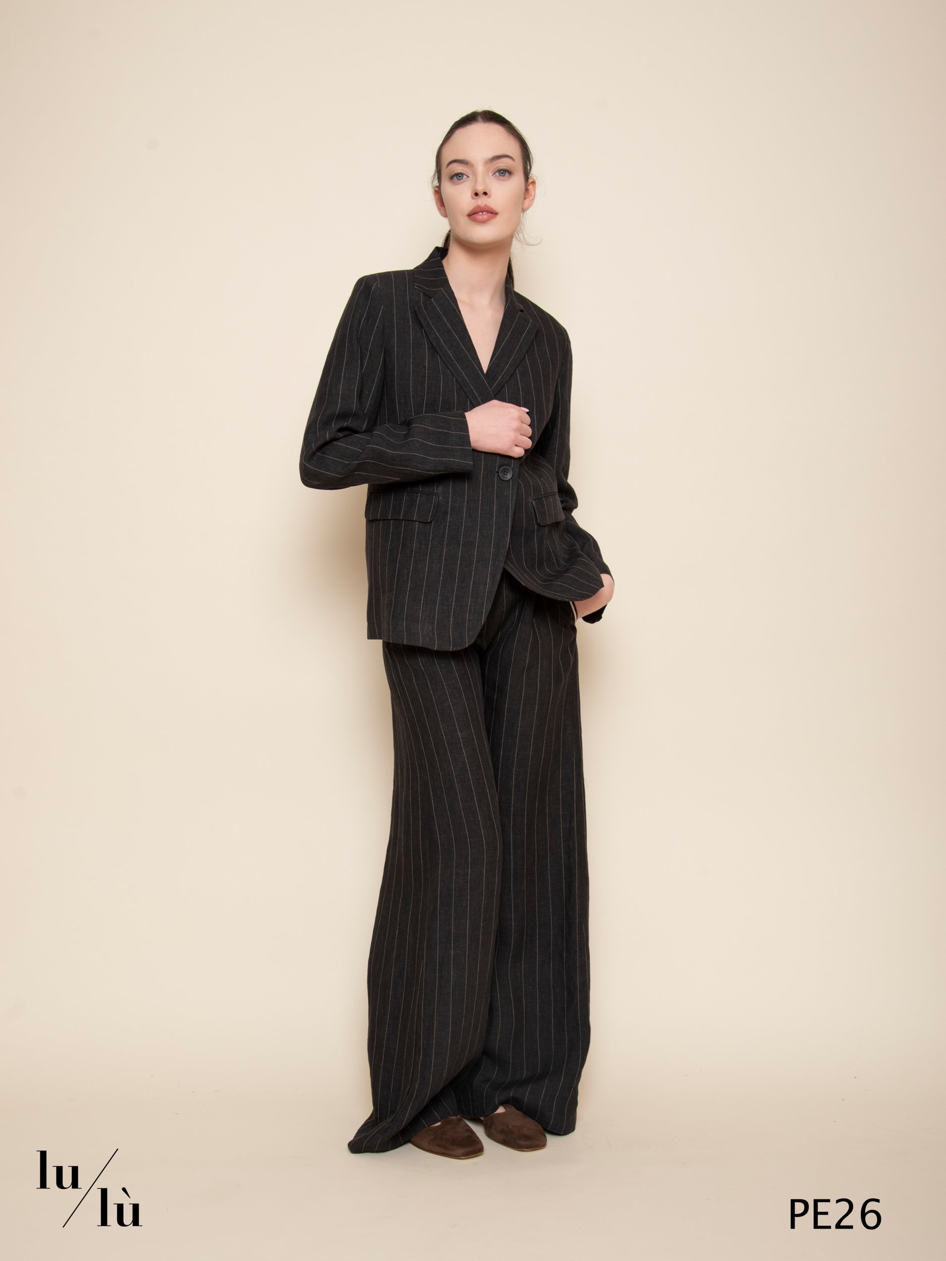 Piedro Gessato - Pantalone gessato in lino dalla linea ampia