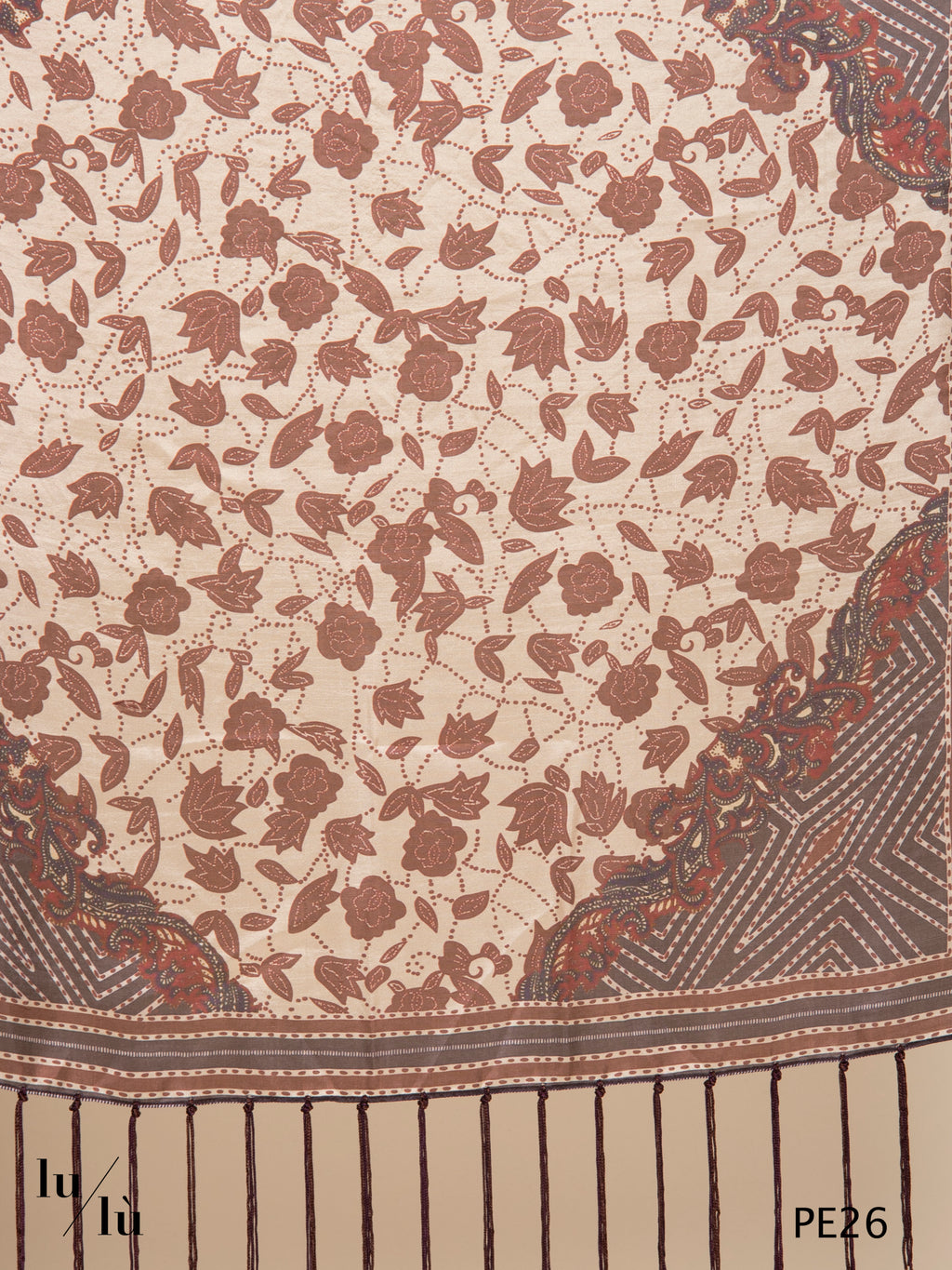 Fareo - Foulard quadrato in seta con frange stampa artistica
