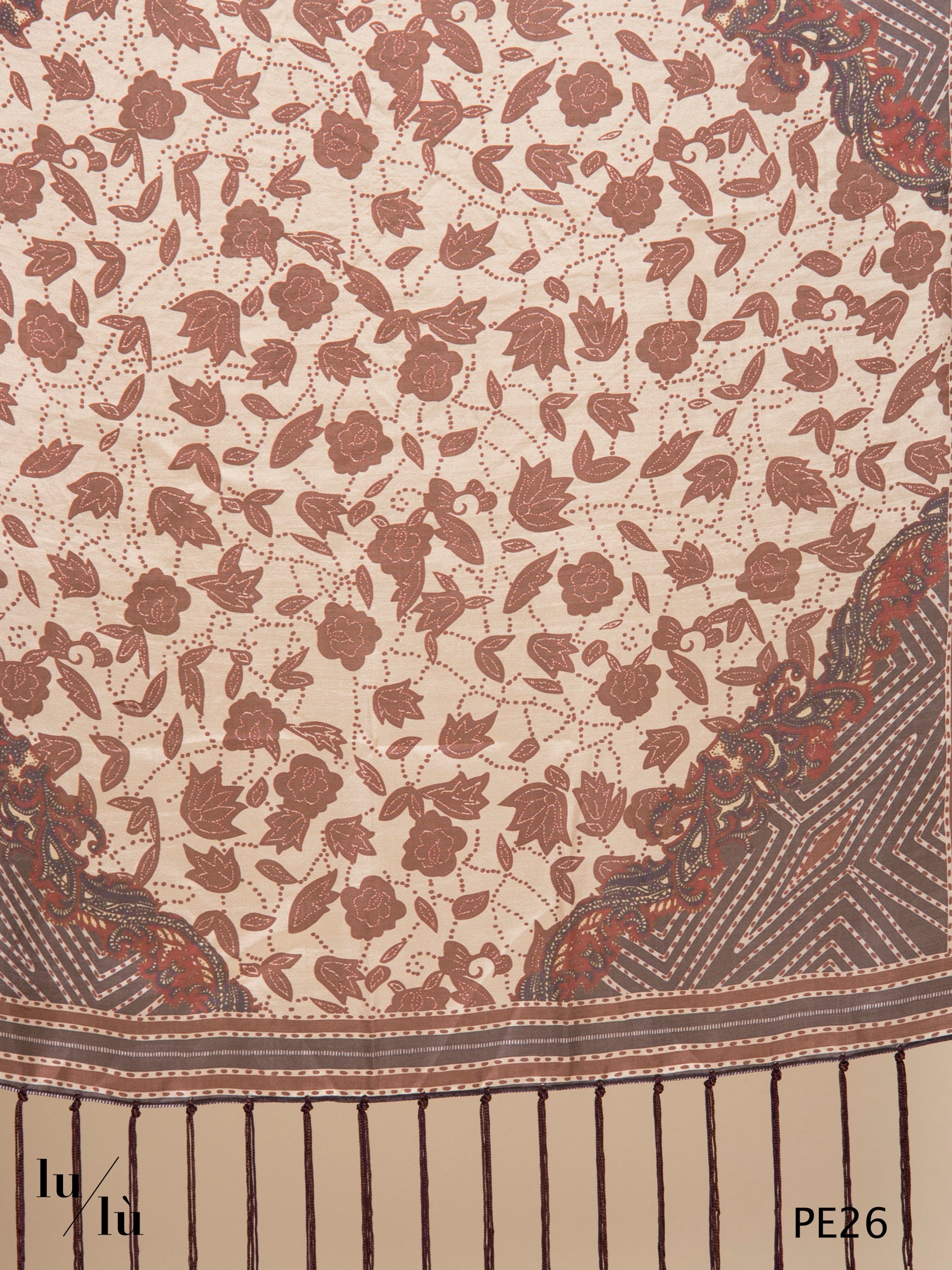 Fareo - Foulard quadrato in seta con frange stampa artistica