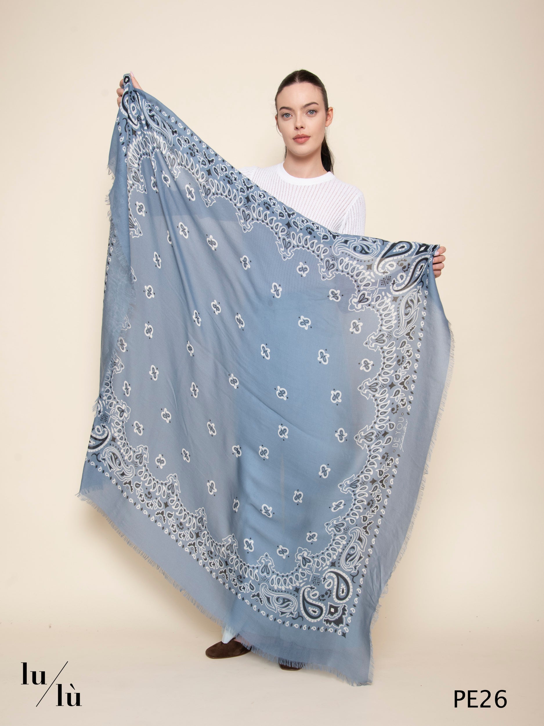 Timo Blue - Foulard in modal e cashmere quadrato stampa bandana