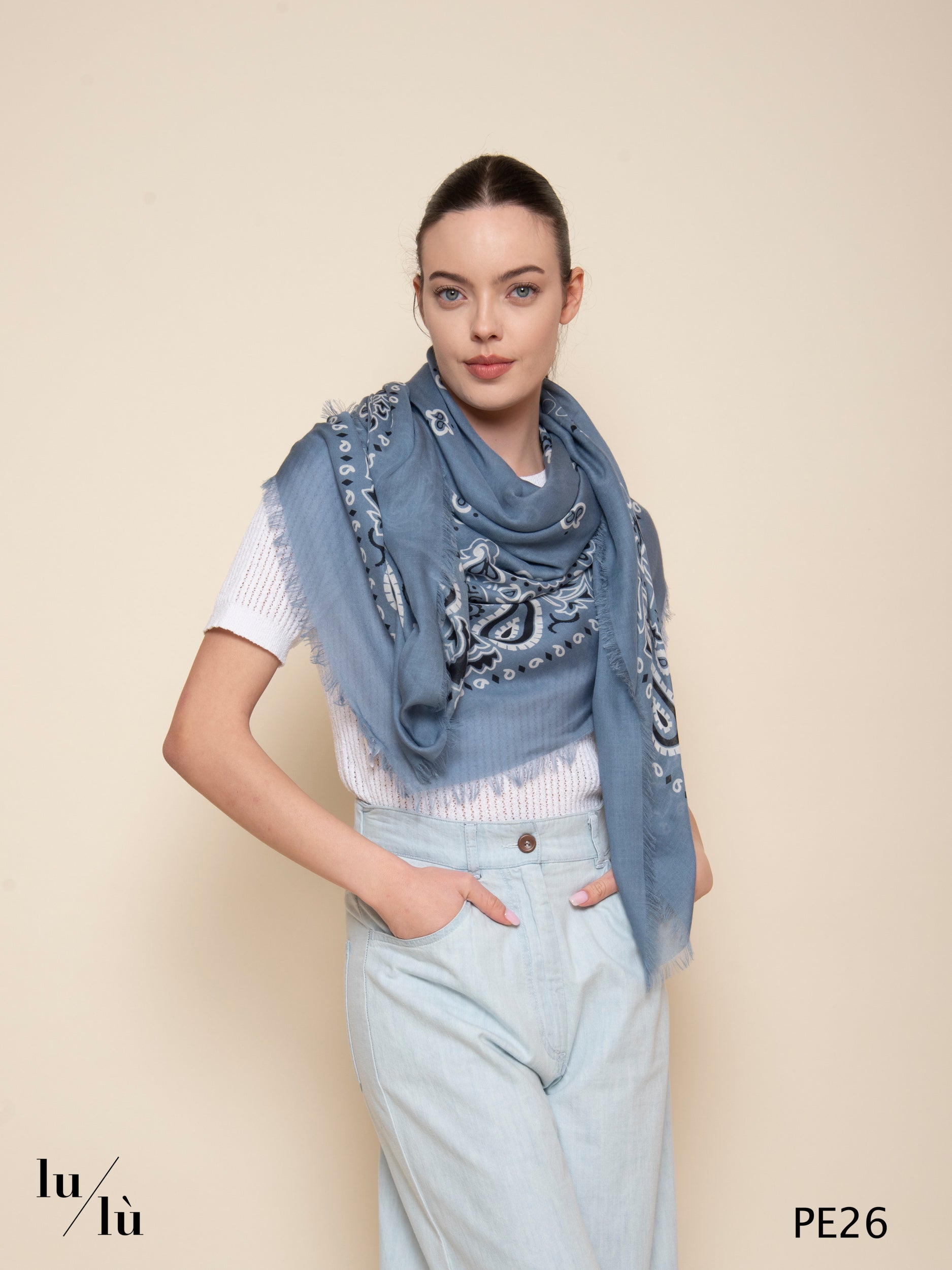 Timo Blue - Foulard in modal e cashmere quadrato stampa bandana