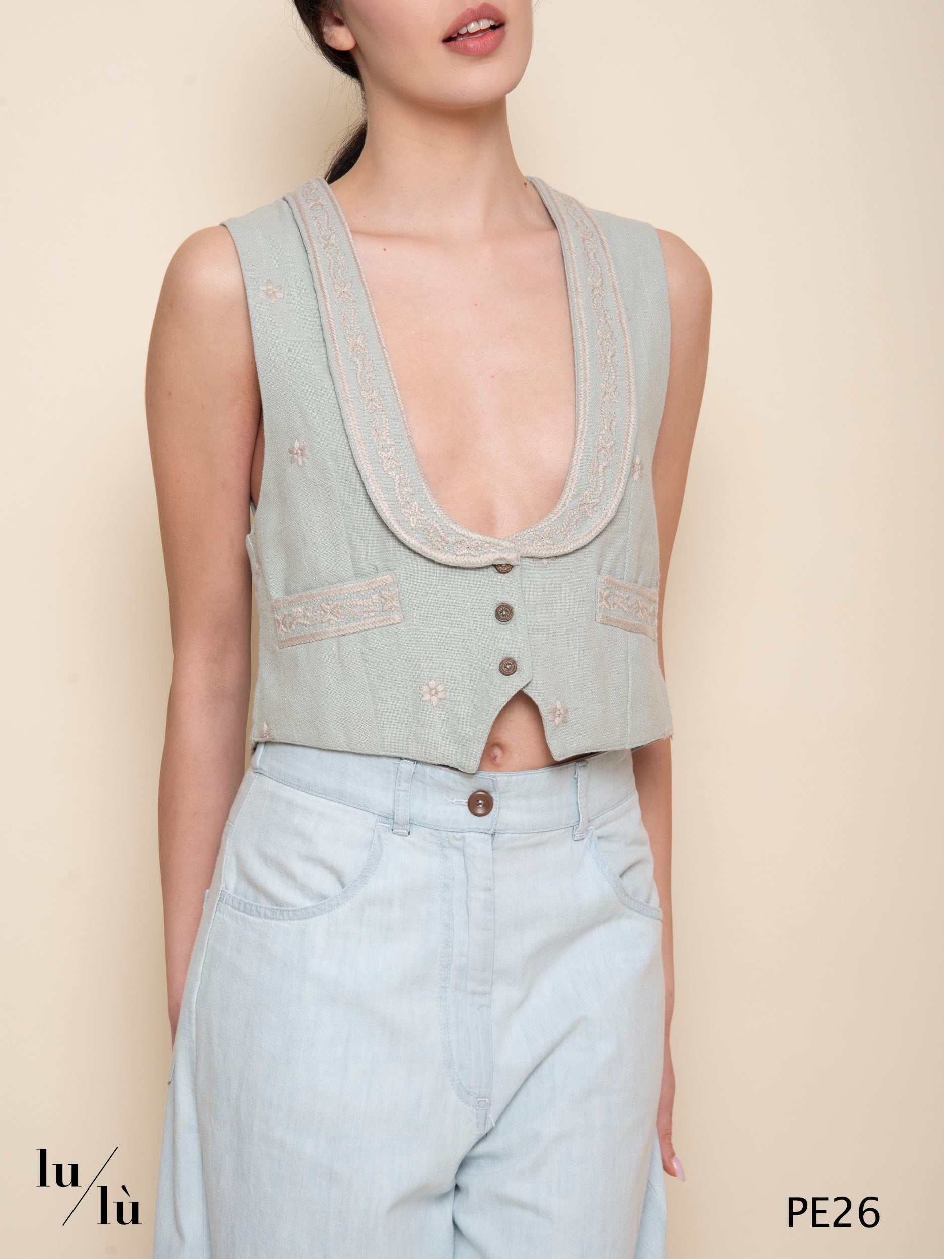 Filippo - Gilet donna in cotone con ricami