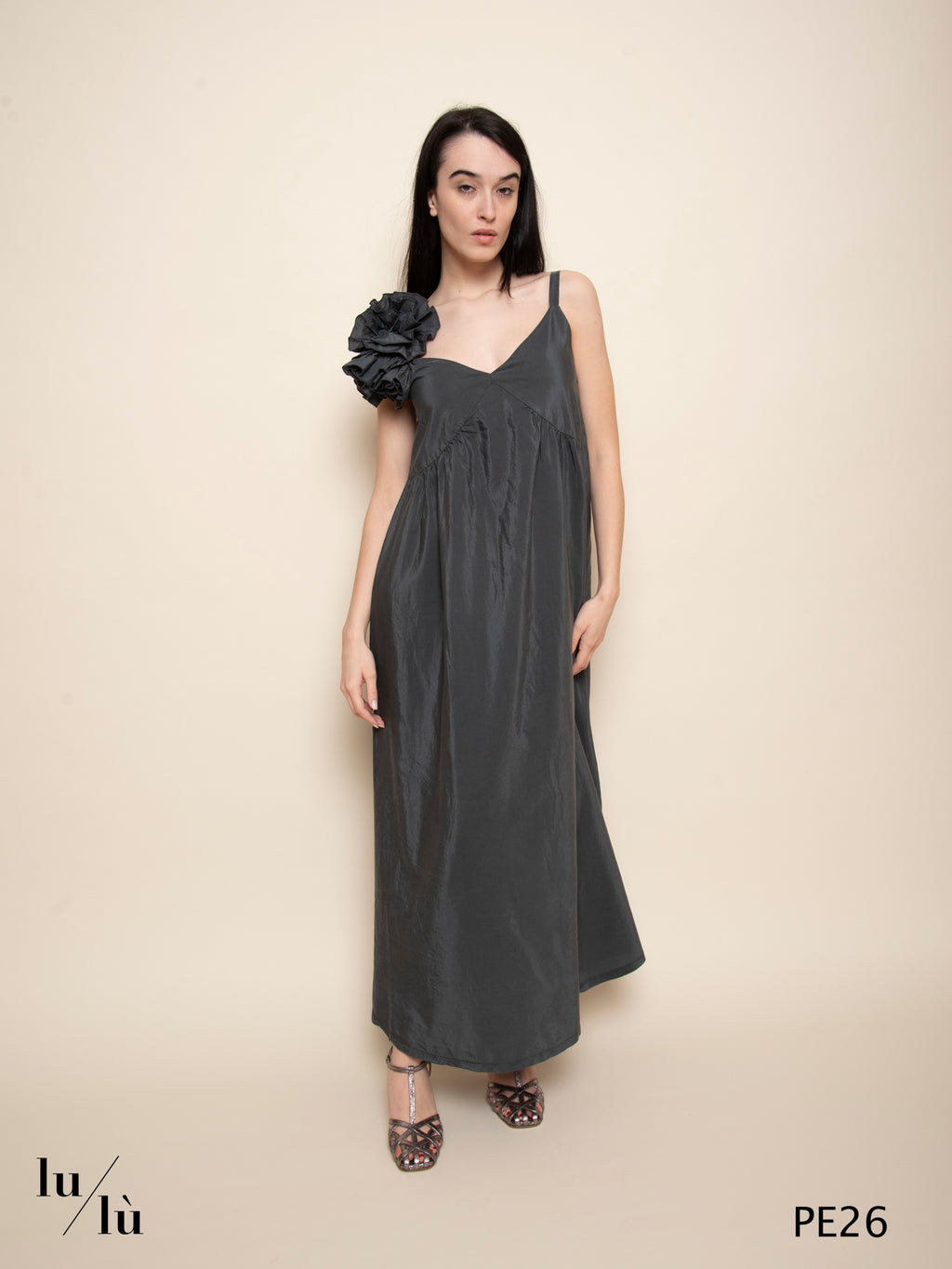 Sif - Abito lungo in seta e cotone con maxi fiore