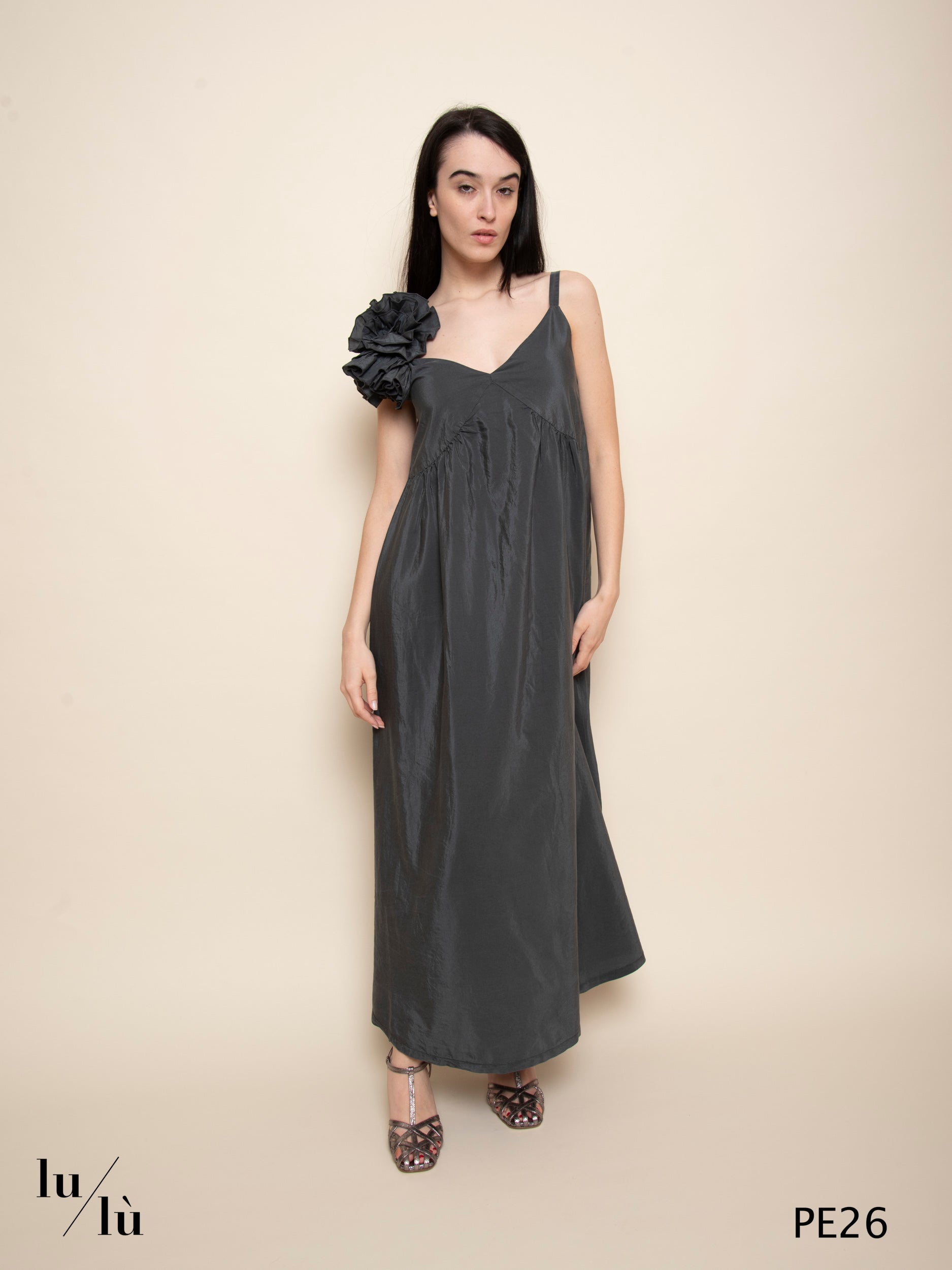 Sif - Abito lungo in seta e cotone con maxi fiore
