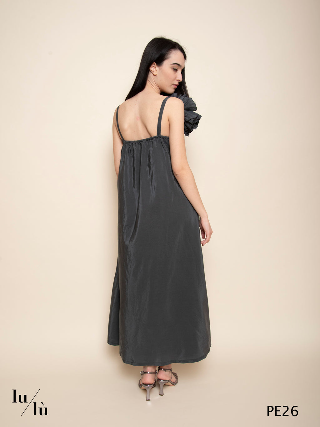 Sif - Abito lungo in seta e cotone con maxi fiore