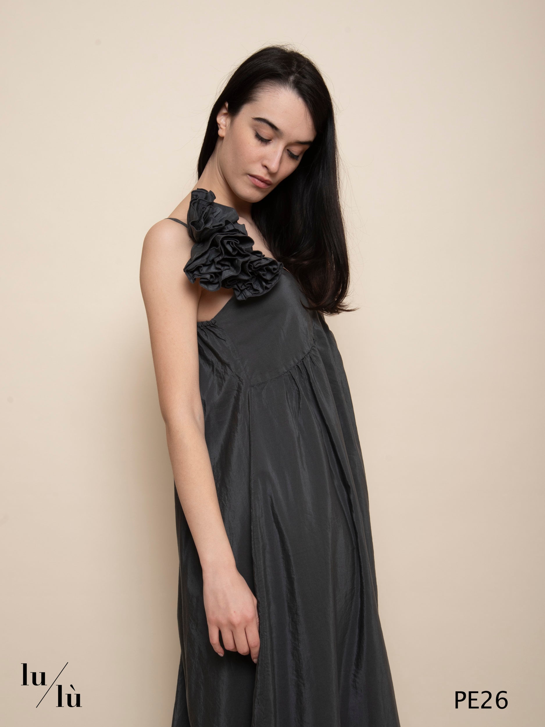 Sif - Abito lungo in seta e cotone con maxi fiore