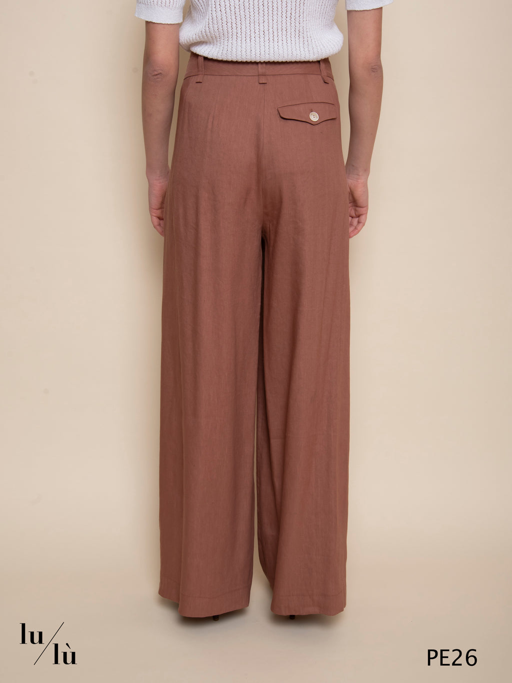 Ioana - Pantalone wide leg in lino e viscosa color terracotta