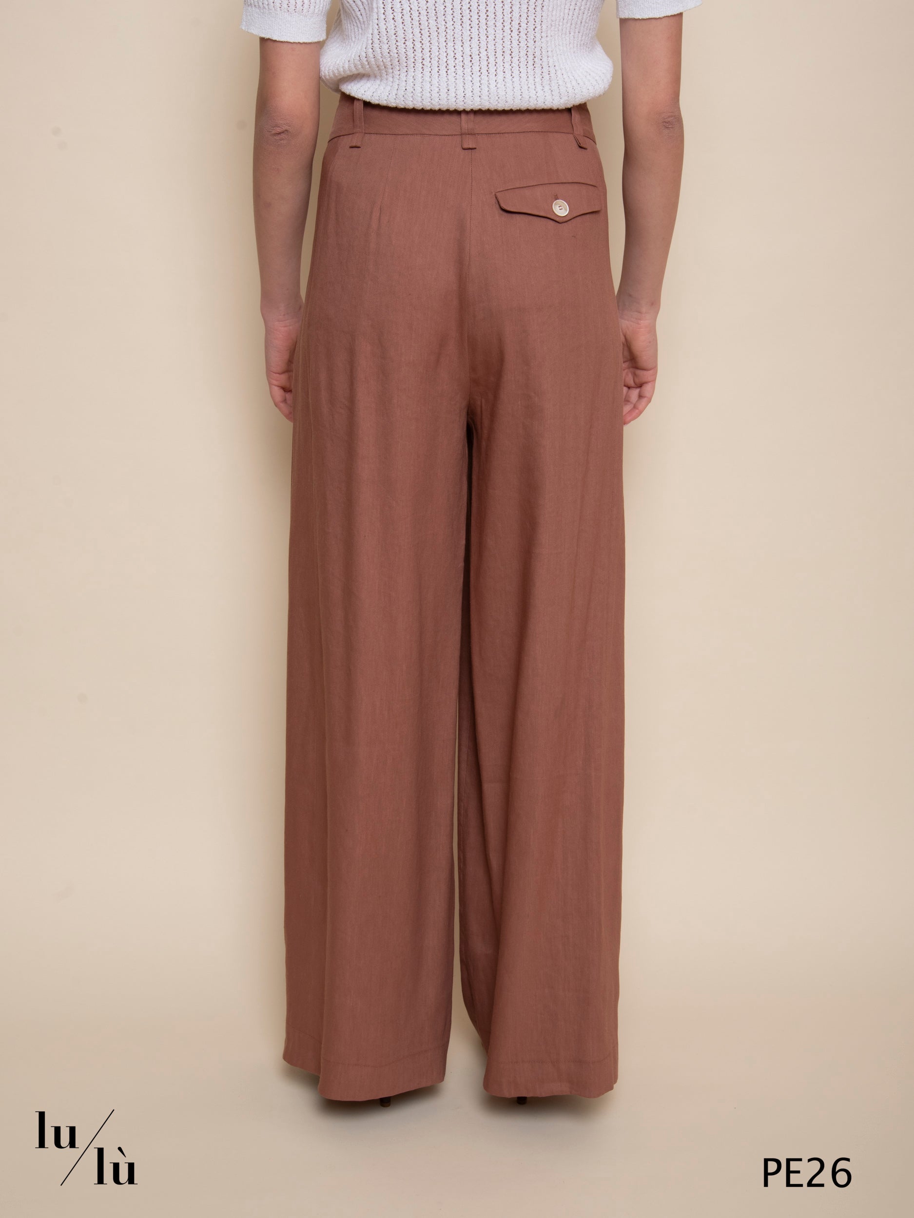 Ioana - Pantalone wide leg in lino e viscosa color terracotta