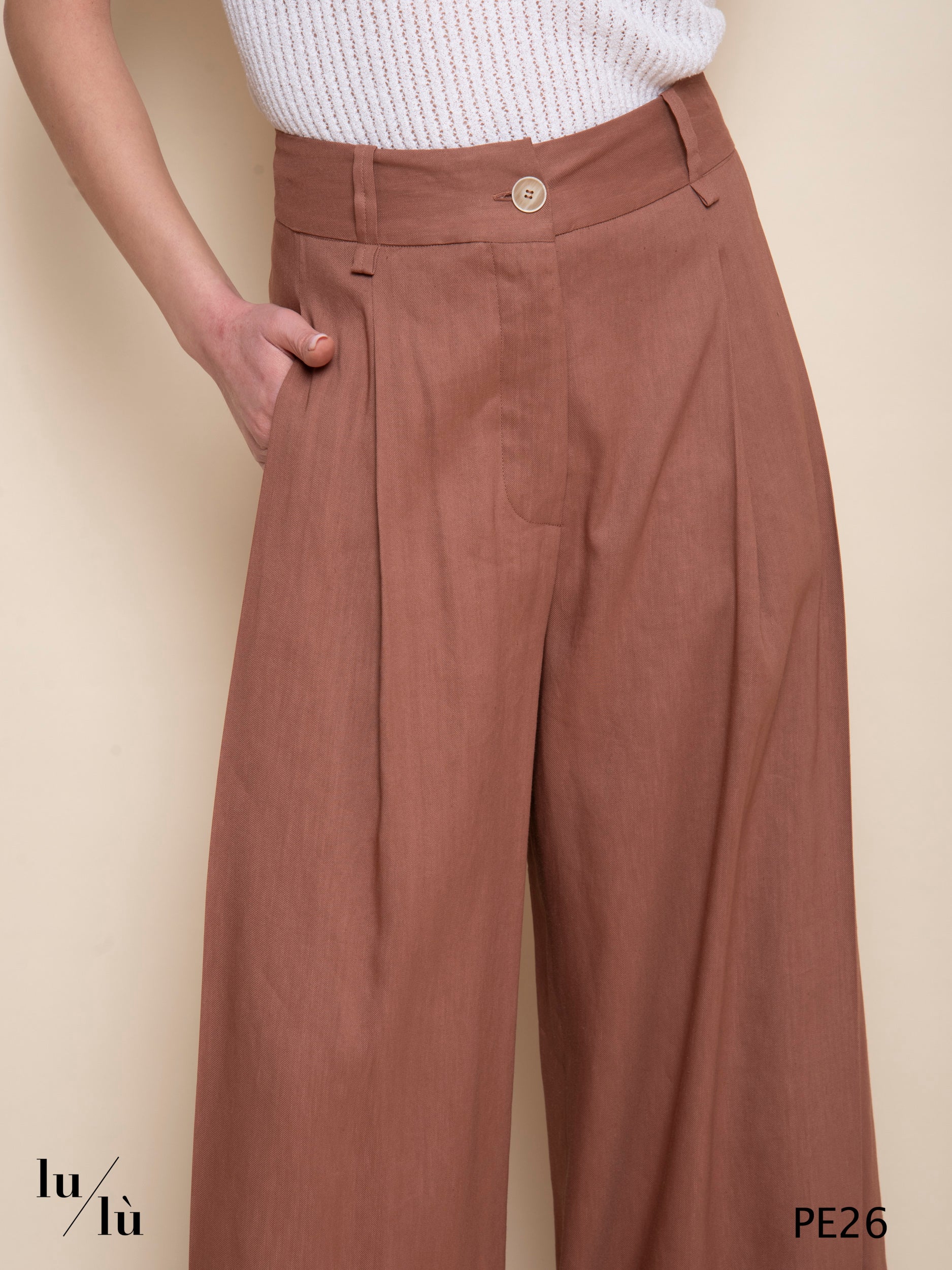 Ioana - Pantalone wide leg in lino e viscosa color terracotta