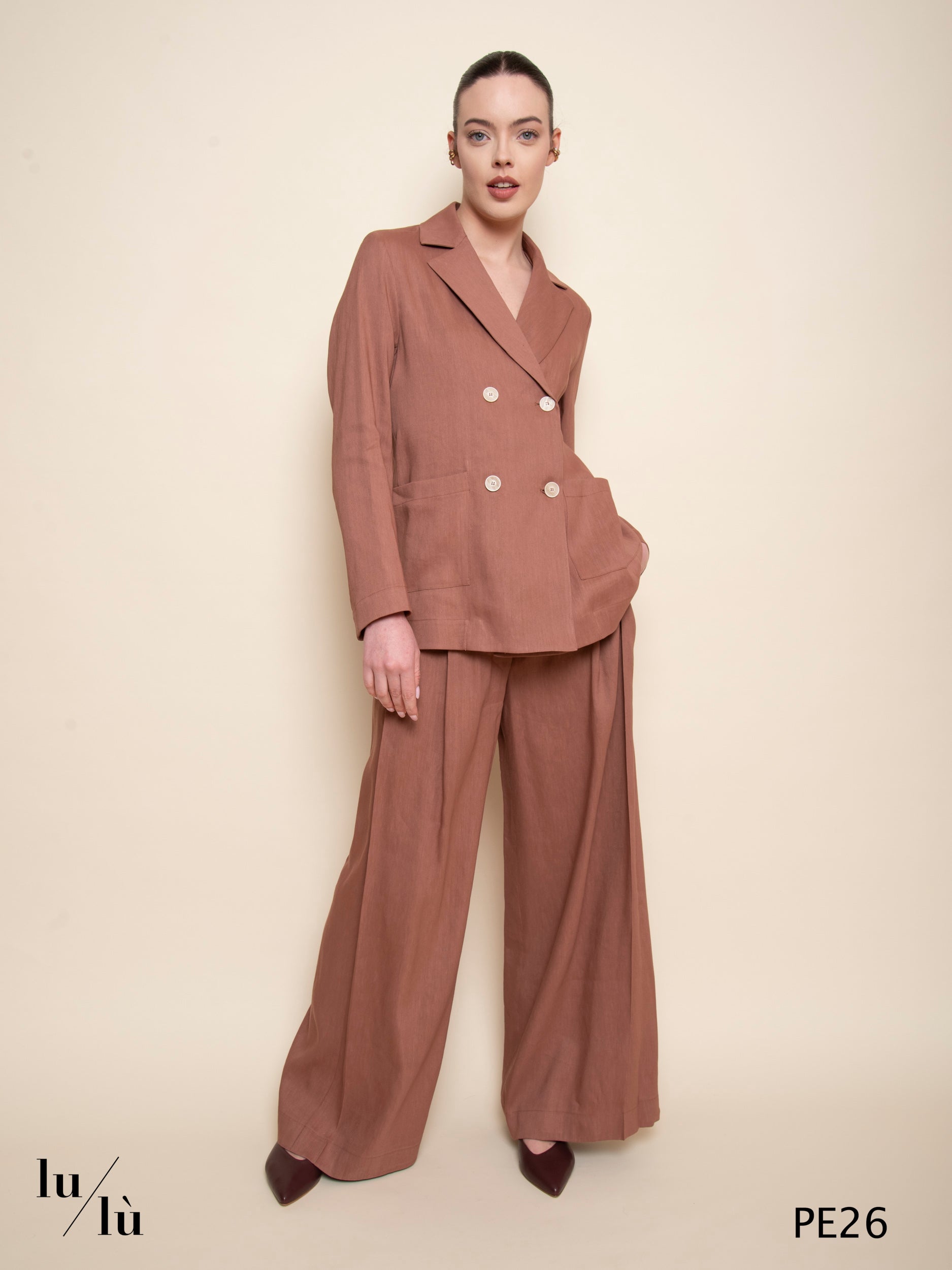 Ioana - Pantalone wide leg in lino e viscosa color terracotta