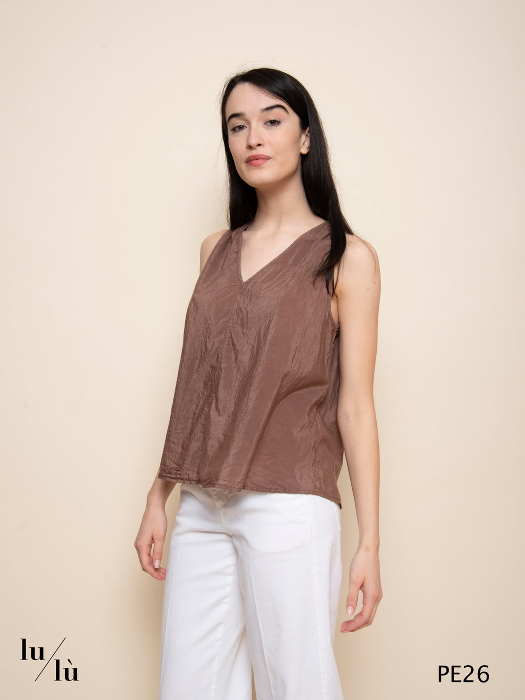Anahit - Top smanicato in seta e cotone