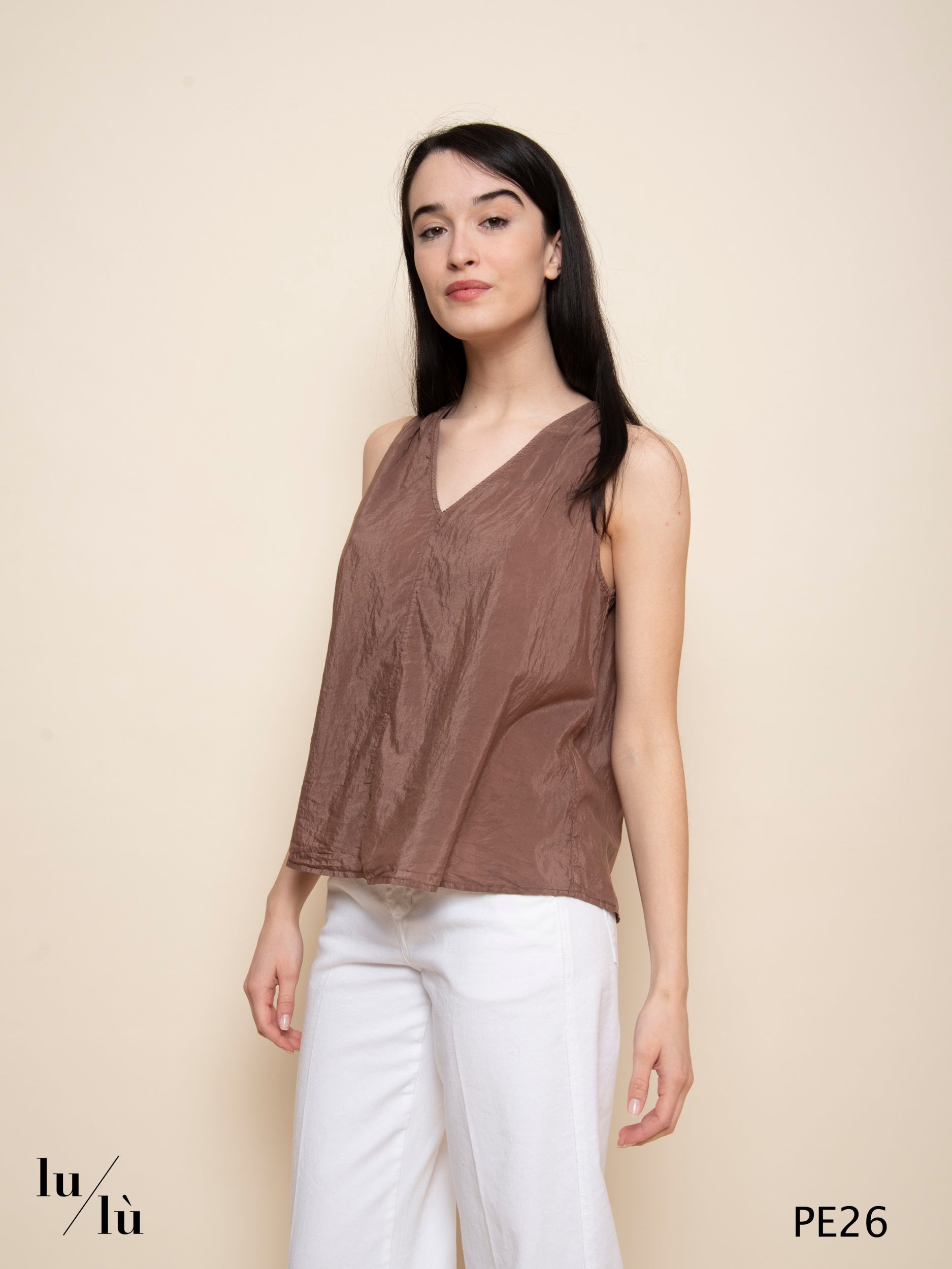 Anahit - Top smanicato in seta e cotone