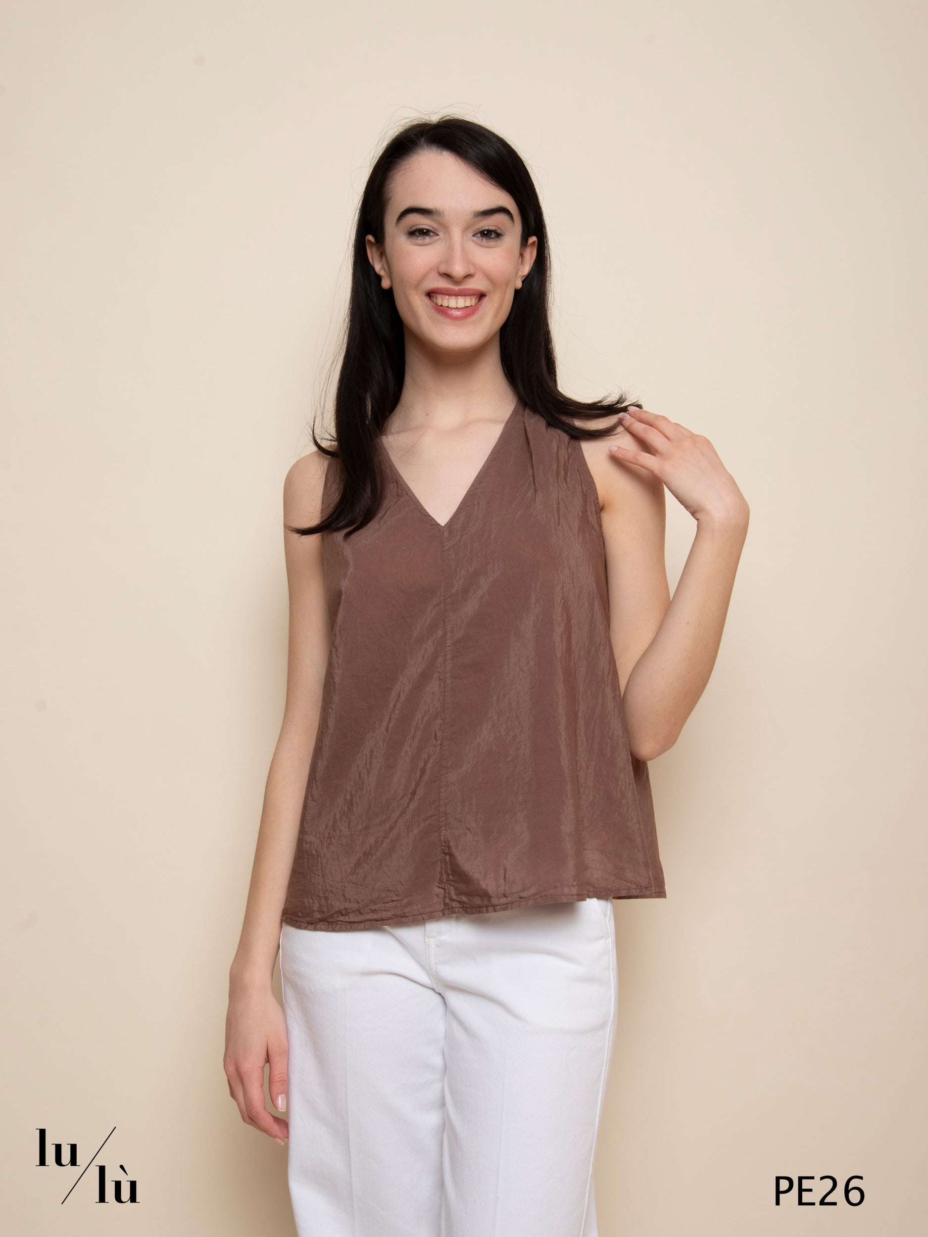 Anahit - Top smanicato in seta e cotone