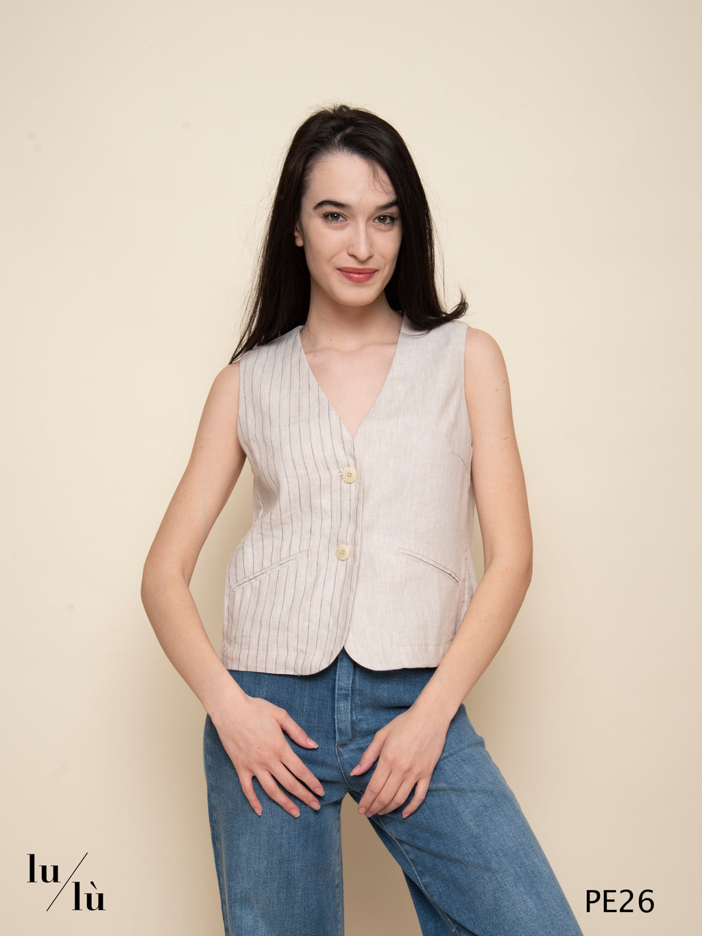 Anong - Gilet jacquard spigato e gessato lino cotone