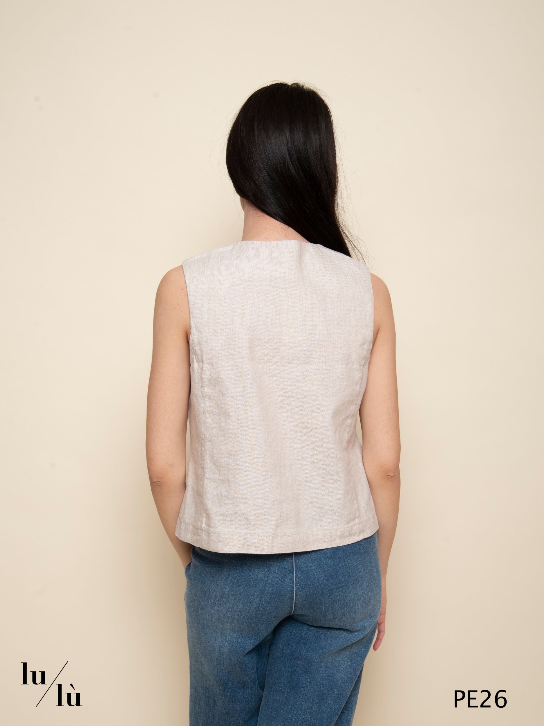 Anong - Gilet jacquard spigato e gessato lino cotone
