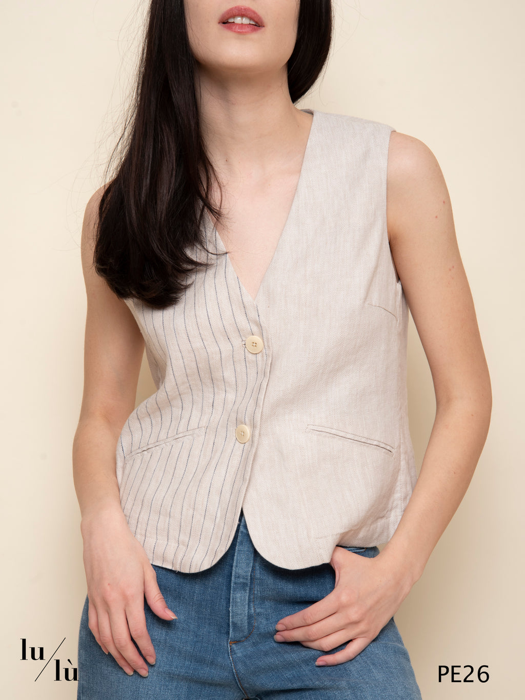 Anong - Gilet jacquard spigato e gessato lino cotone