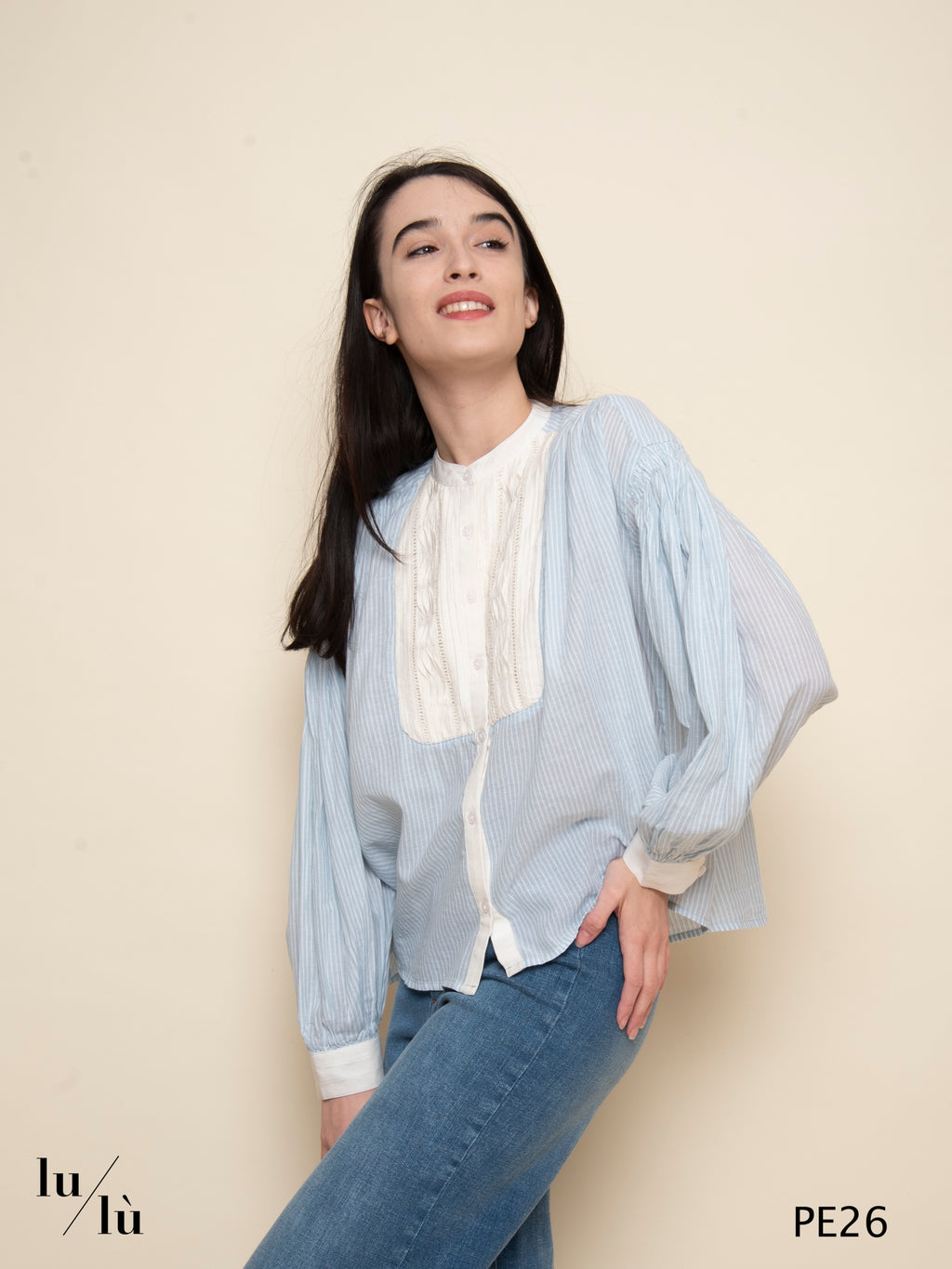 Bonifacio - Camicia rigata in cotone con dettagli romantici